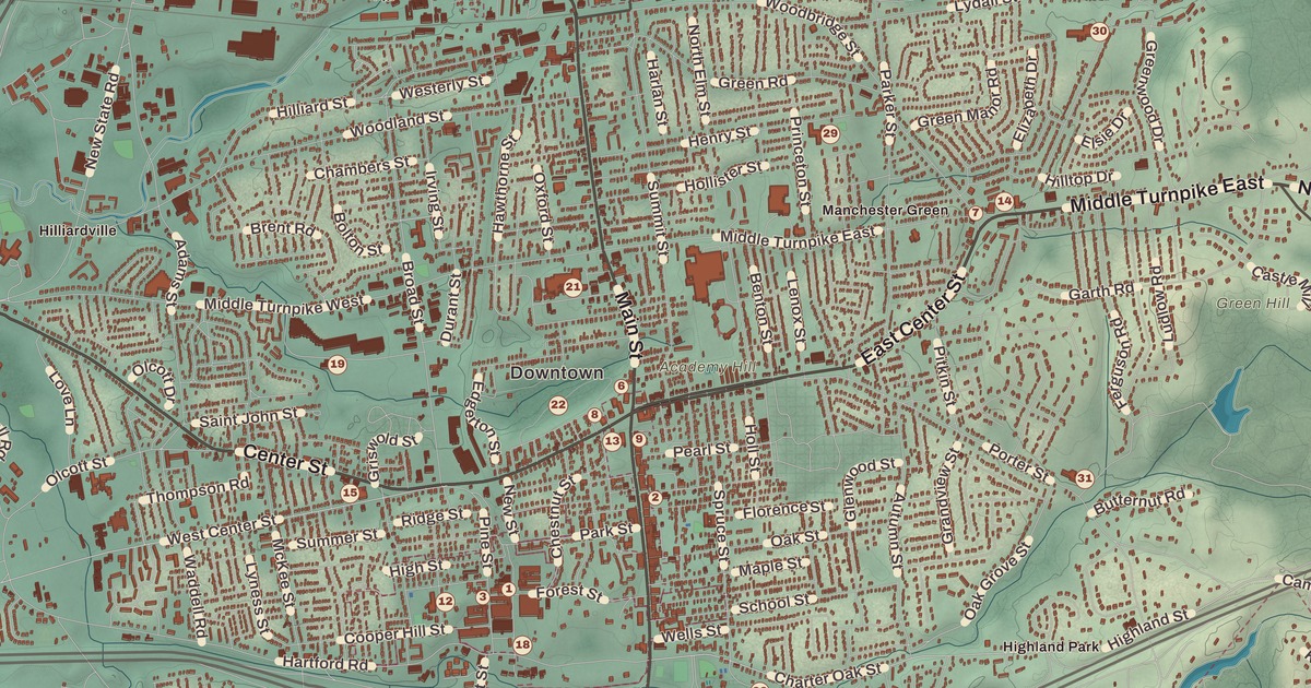 Beautifully Detailed Map of Manchester, Connecticut
