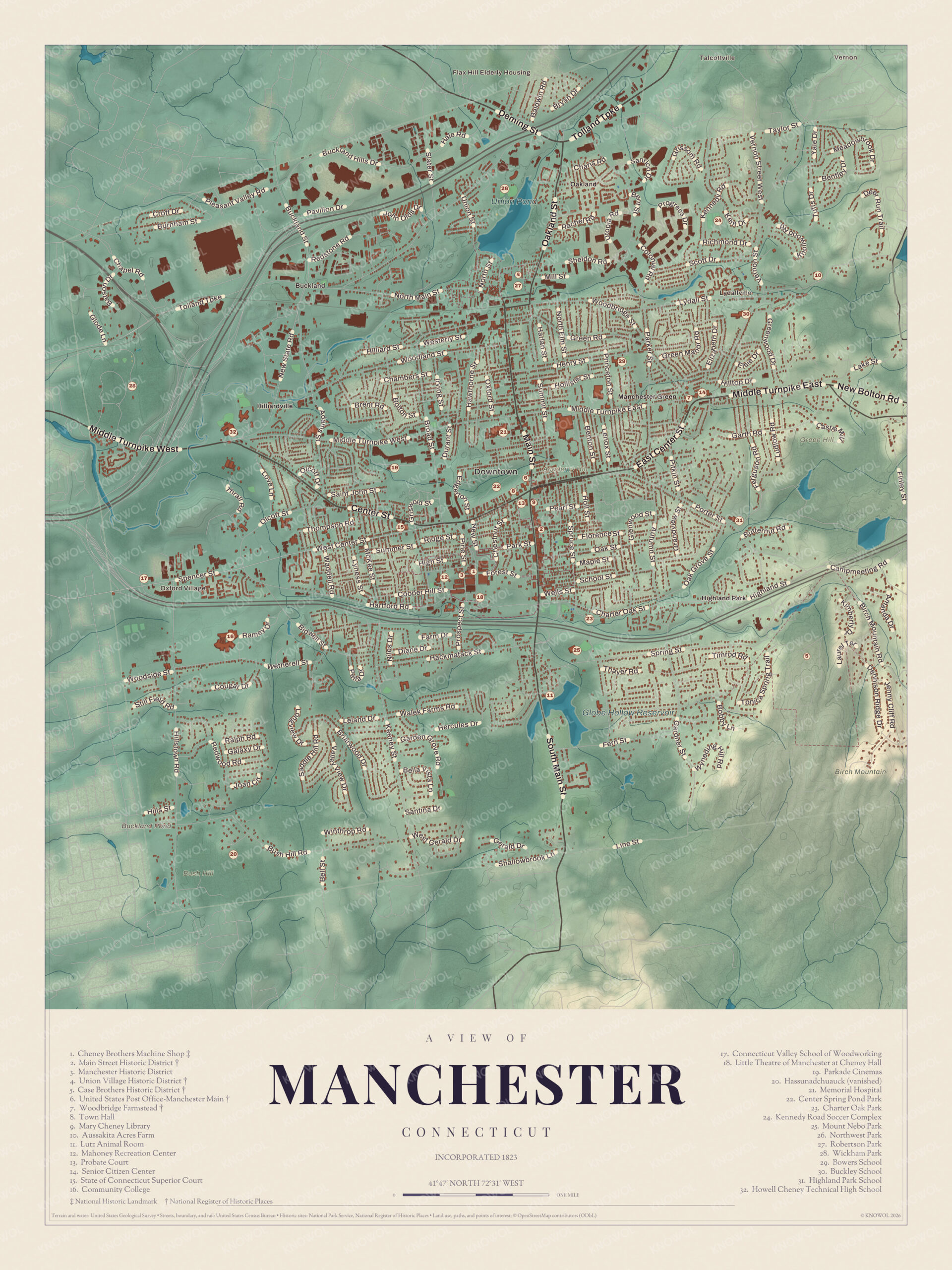 Map of Manchester, Connecticut