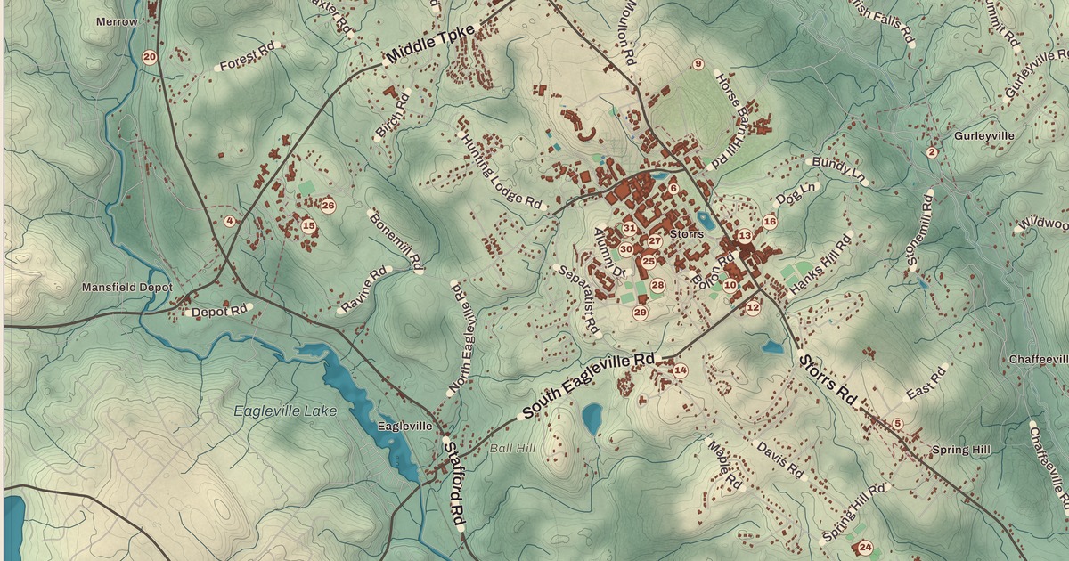 Beautifully Detailed Map of Mansfield, Connecticut