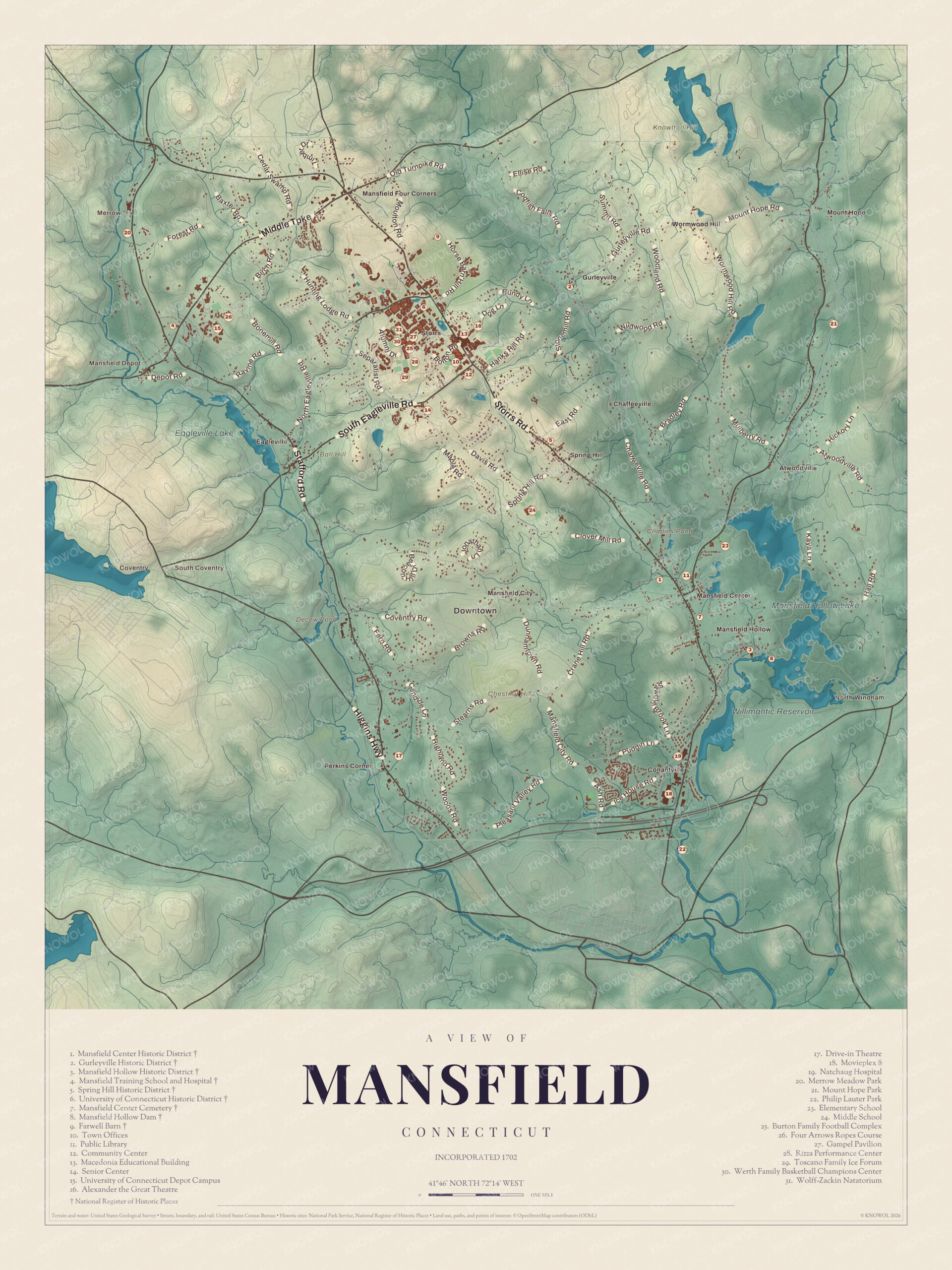 Map of Mansfield, Connecticut