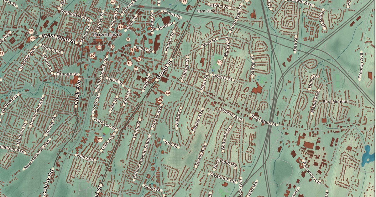 Beautifully Detailed Map of Meriden, Connecticut