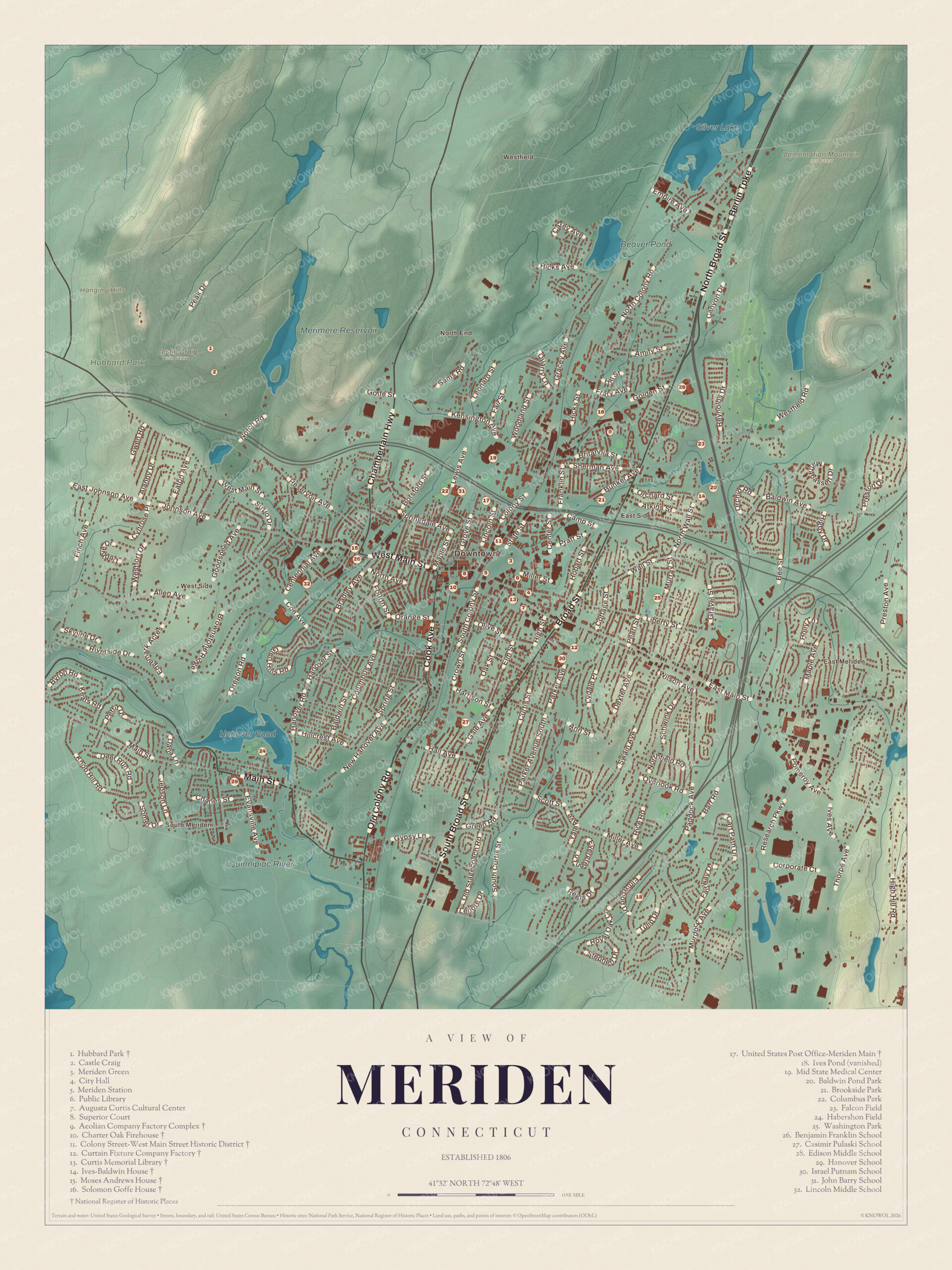 Map of Meriden, Connecticut