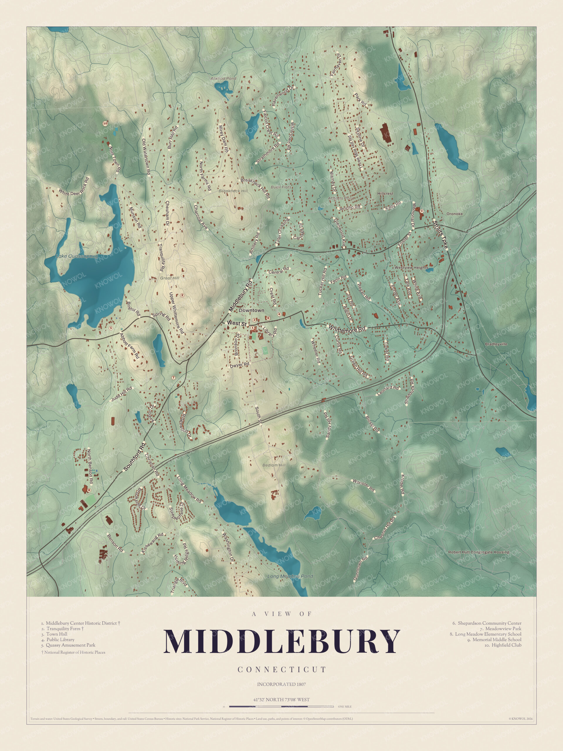 Map of Middlebury, Connecticut
