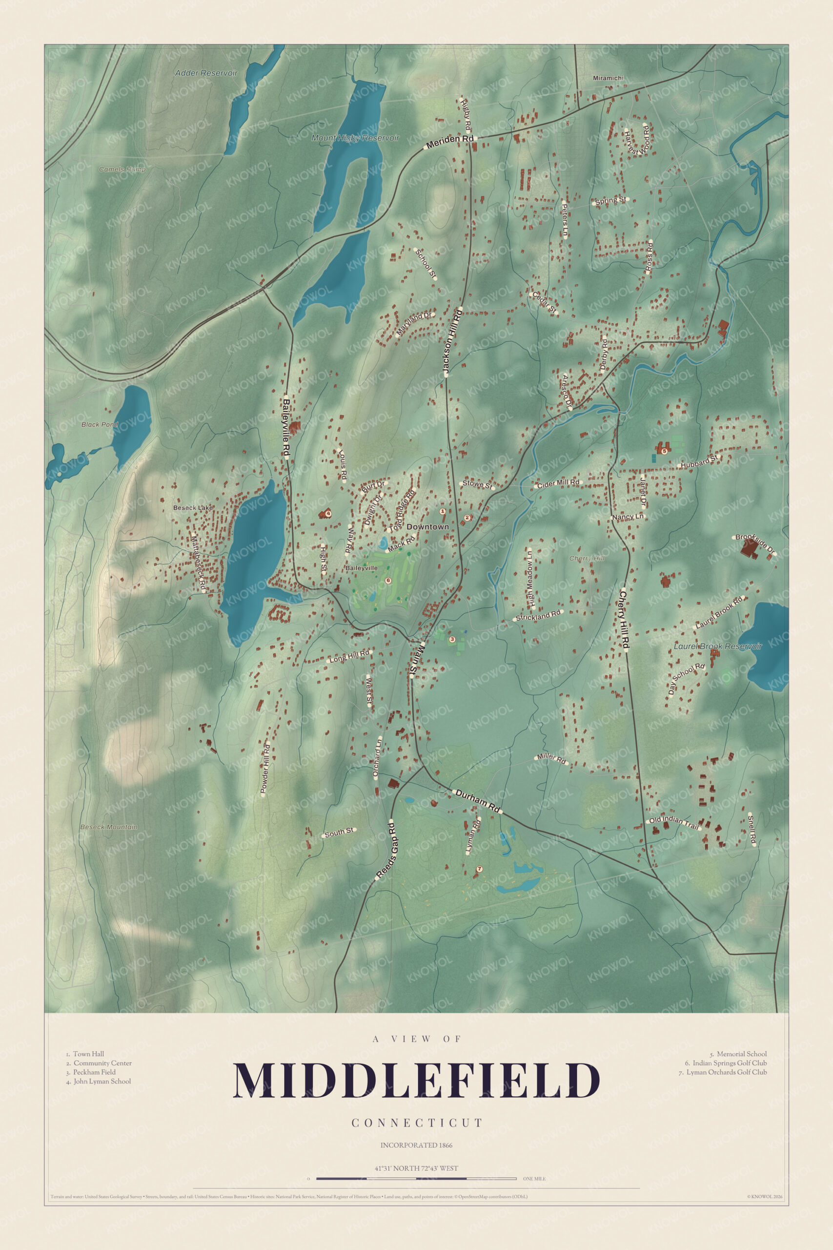 Map of Middlefield, Connecticut