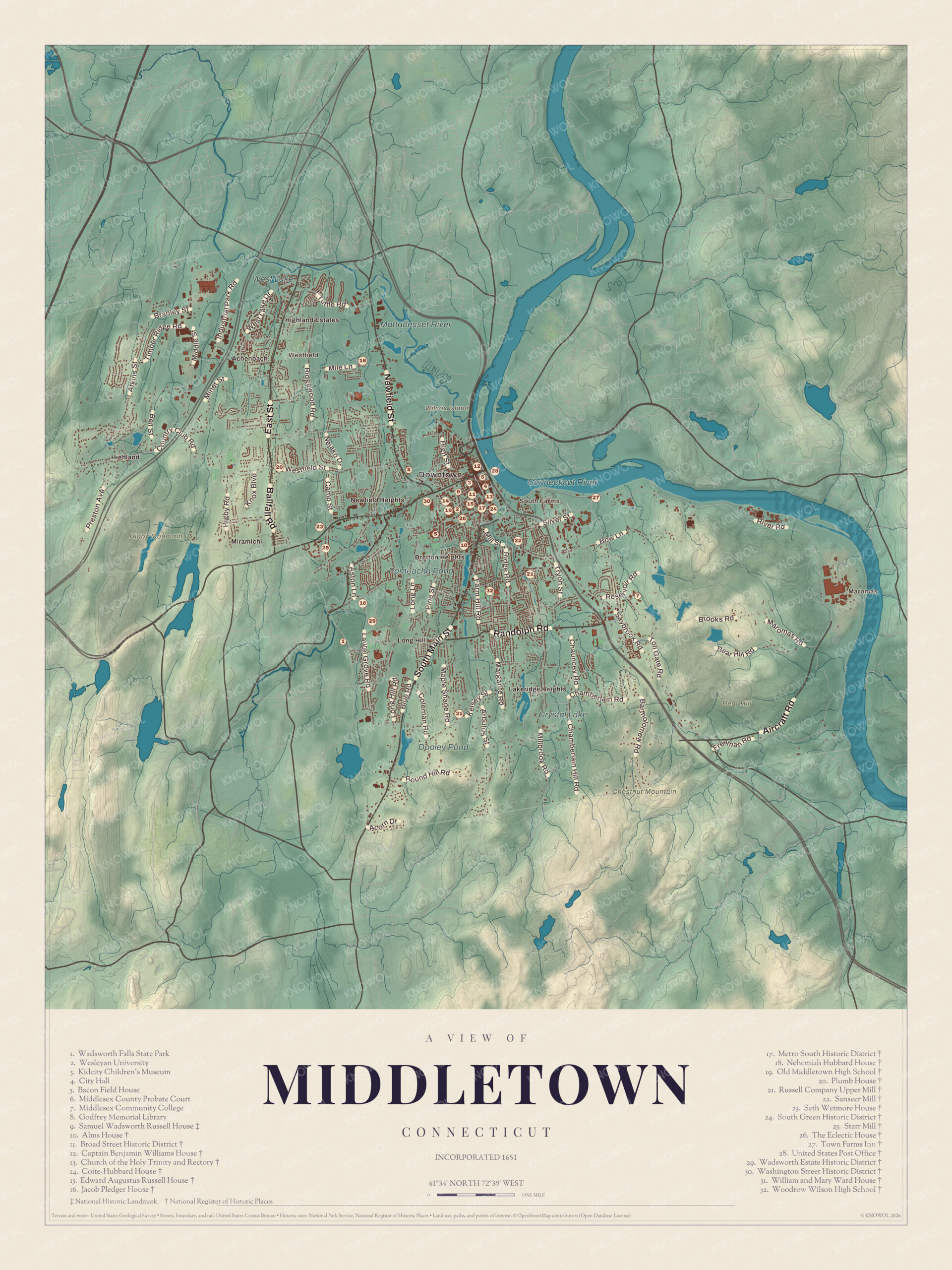 Map of Middletown, Connecticut