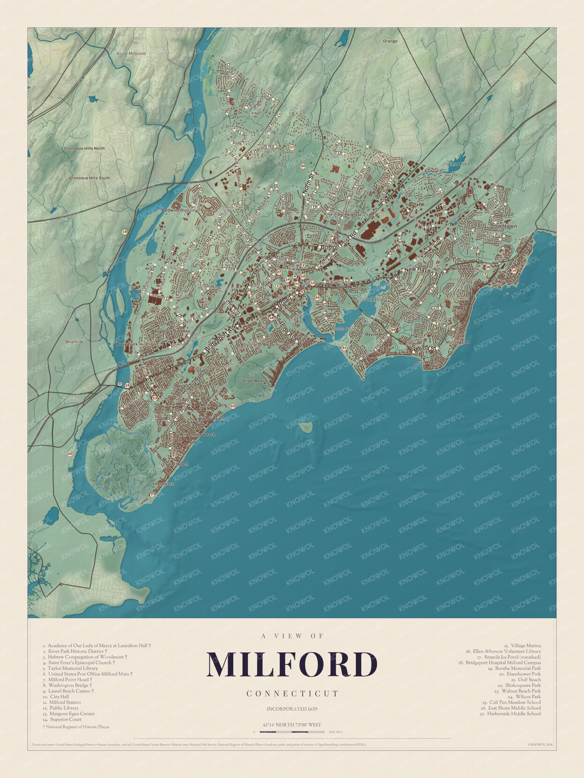 Map of Milford, Connecticut