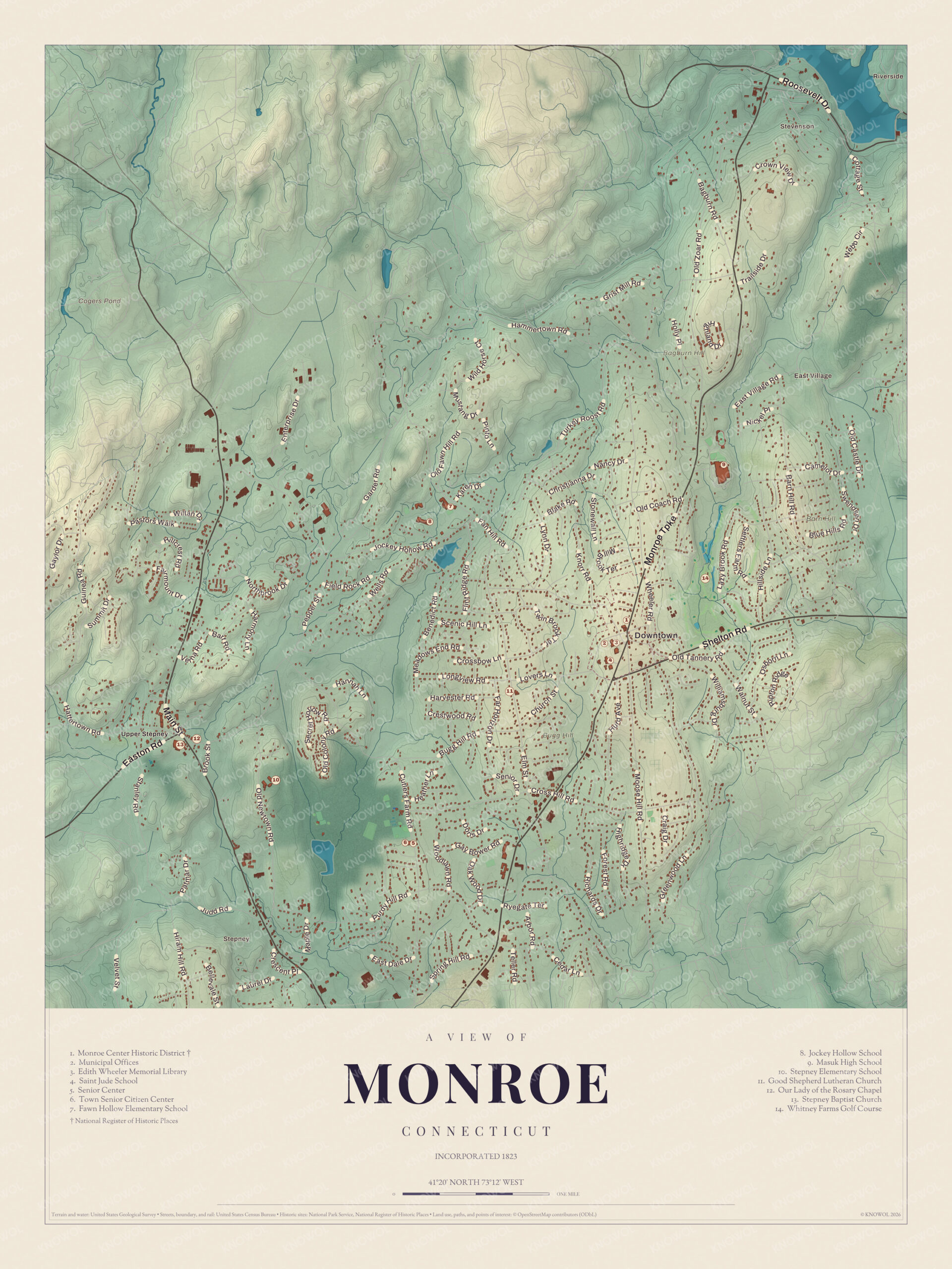 Map of Monroe, Connecticut