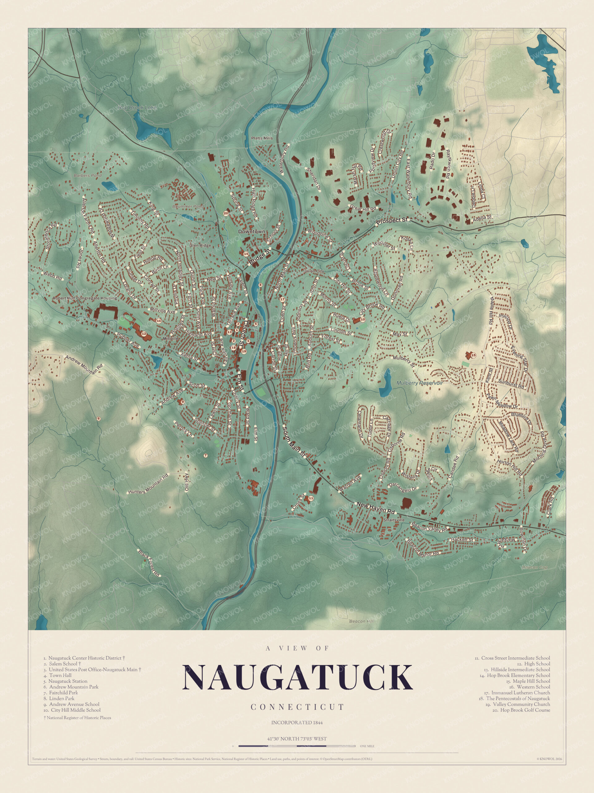 Map of Naugatuck, Connecticut