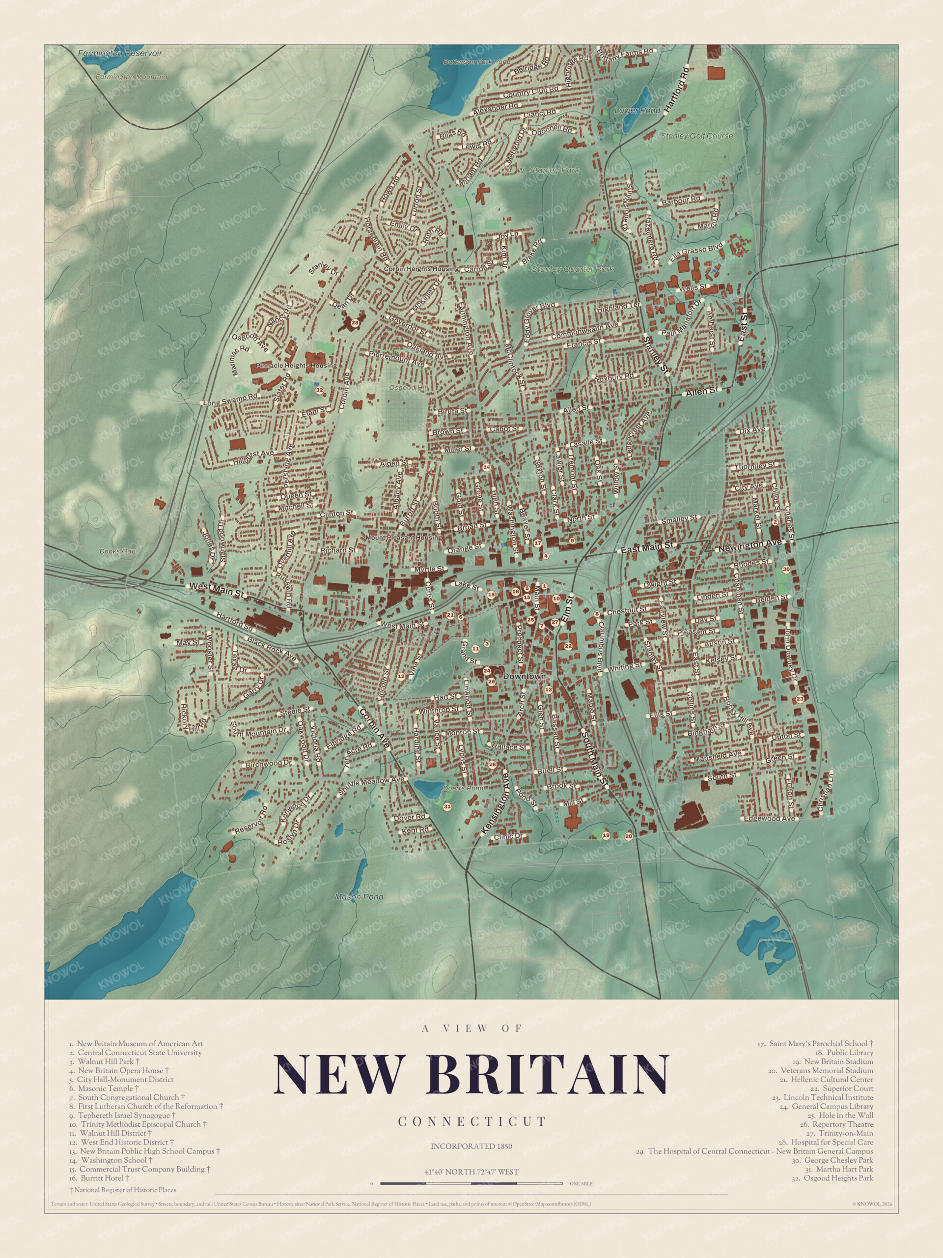 Map of New Britain, Connecticut