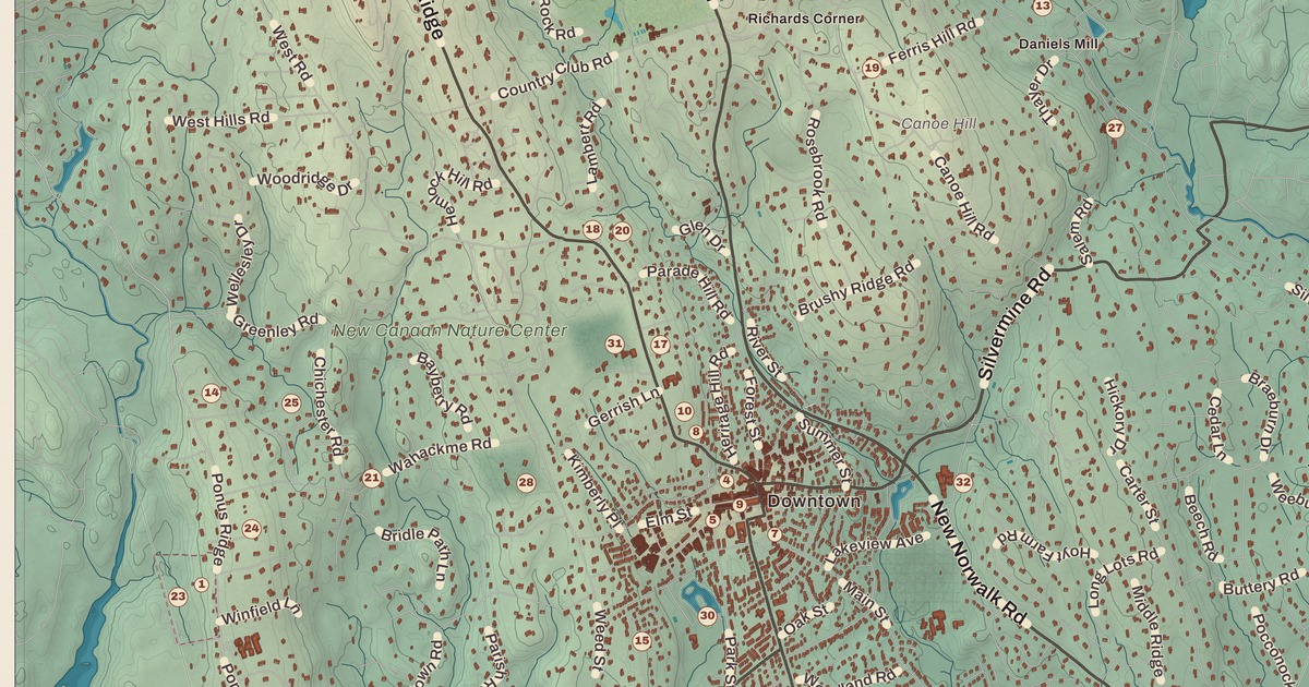 Beautifully Detailed Map of New Canaan, Connecticut