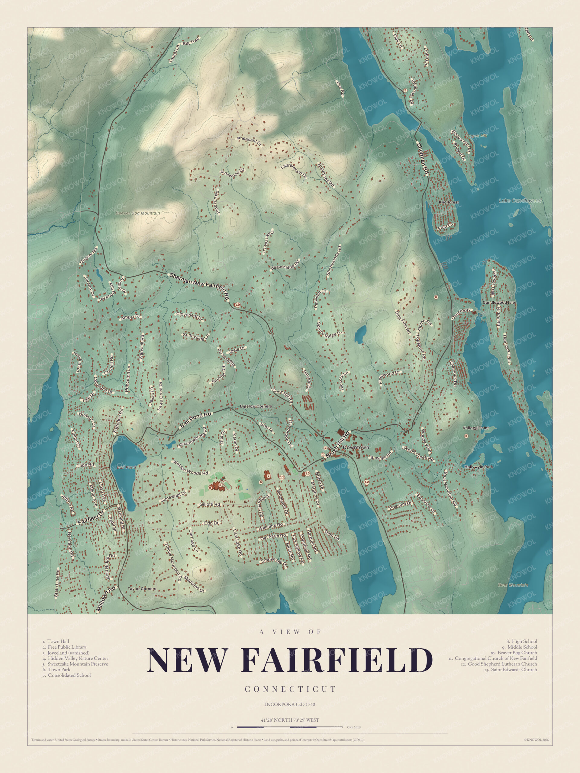 Map of New Fairfield, Connecticut