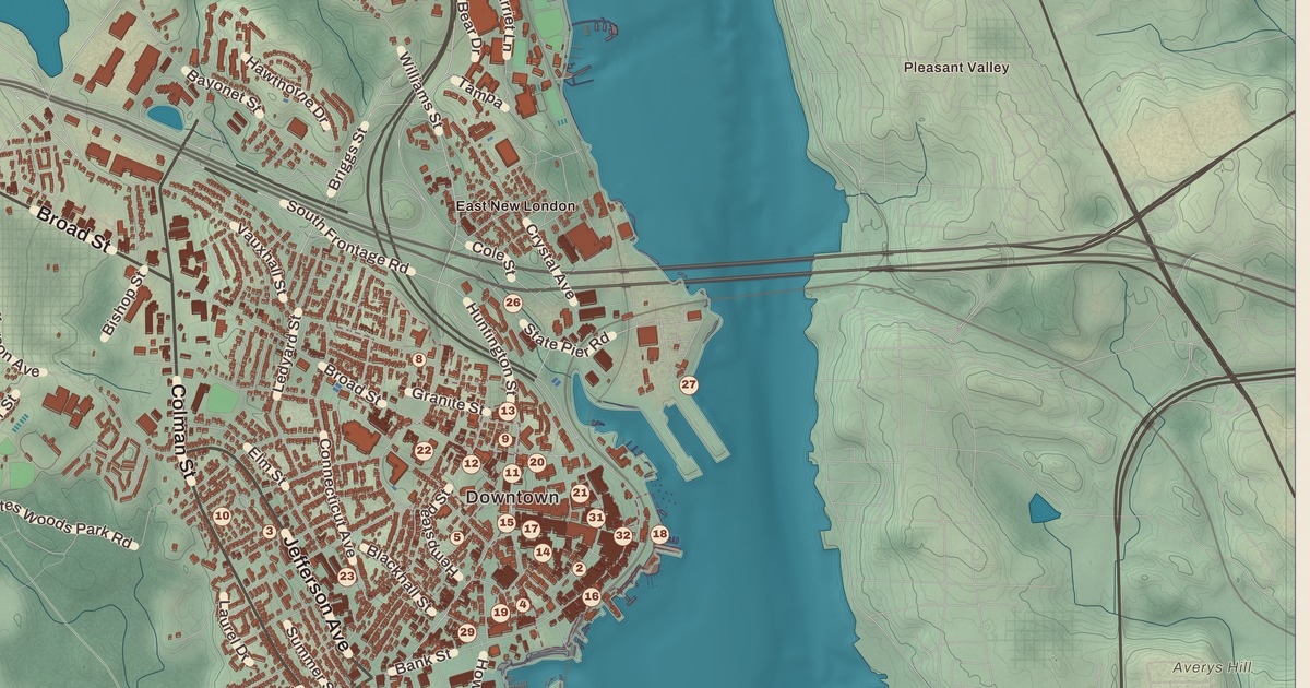 Beautifully Detailed Map of New London, Connecticut