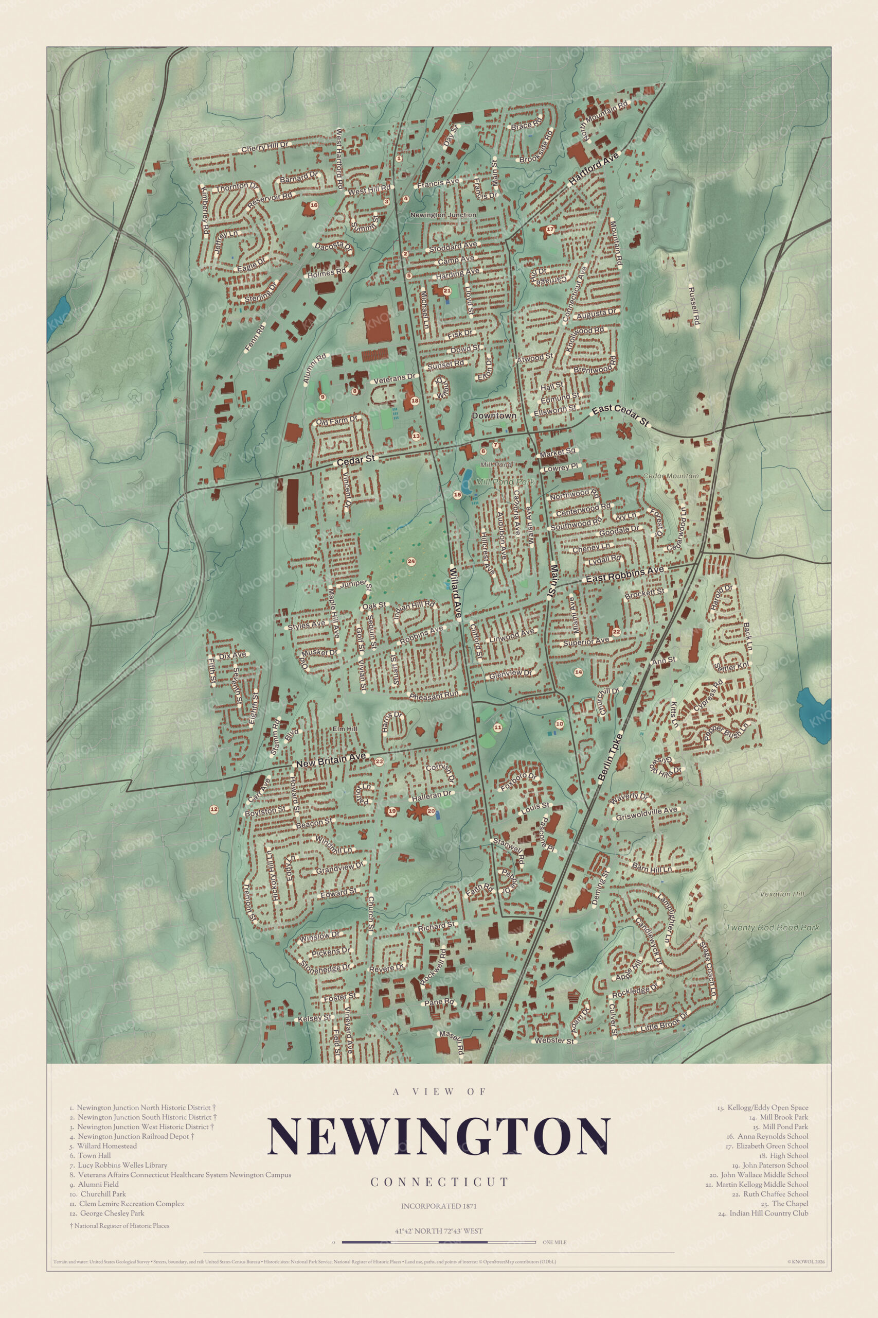 Map of Newington, Connecticut