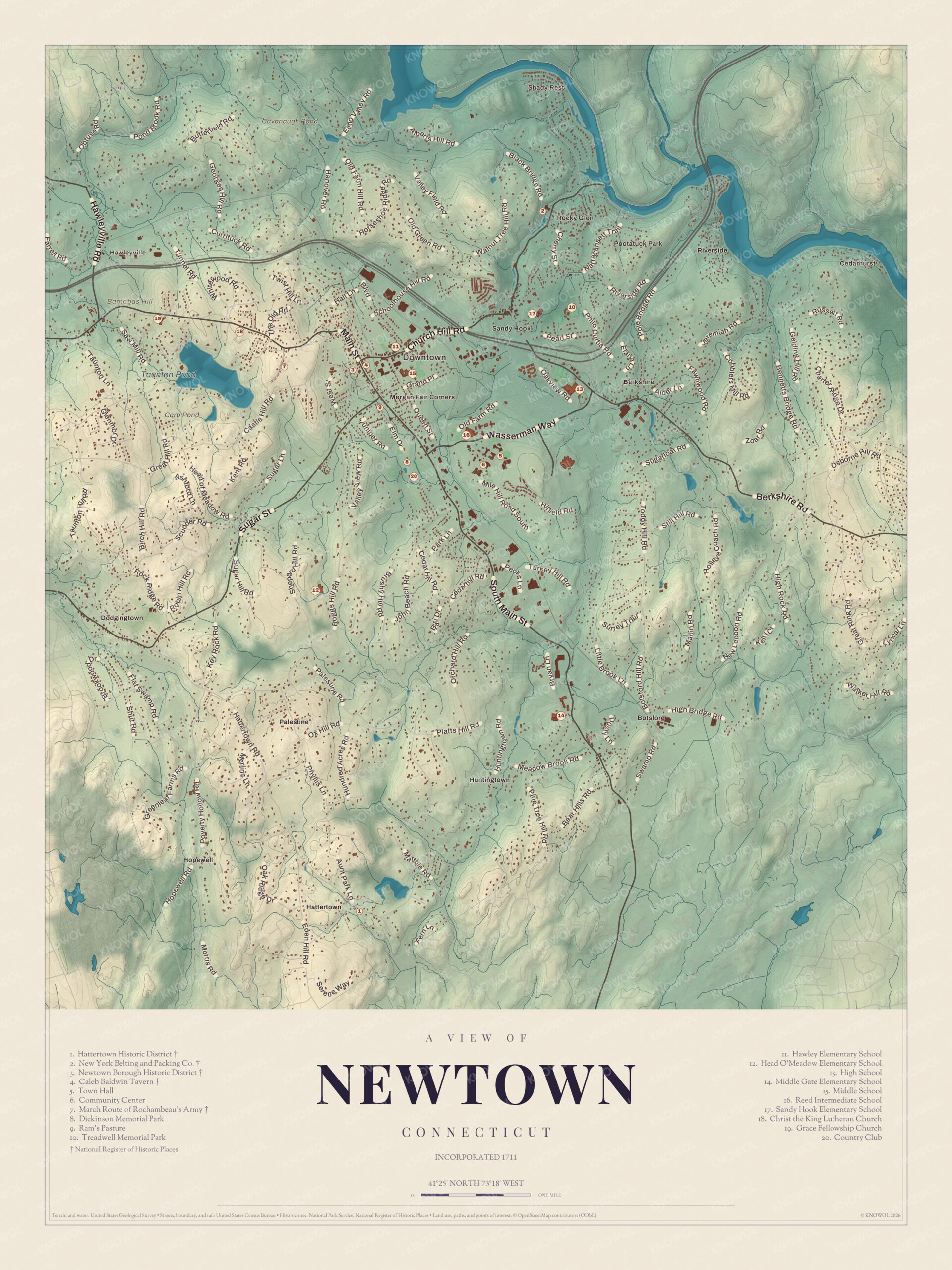 Map of Newtown, Connecticut