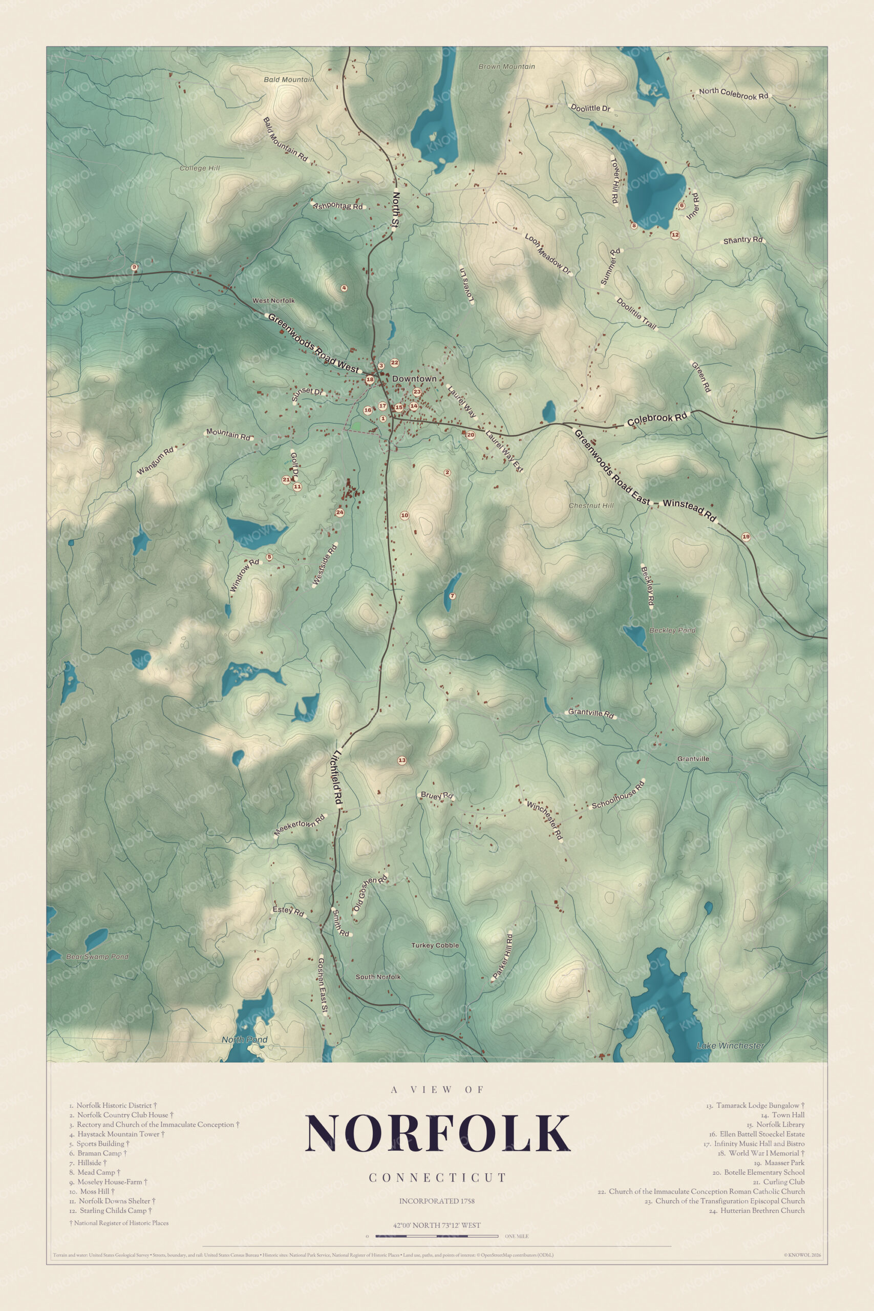 Map of Norfolk, Connecticut