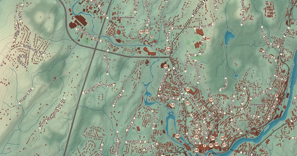 Beautifully Detailed Map of Norwich, Connecticut