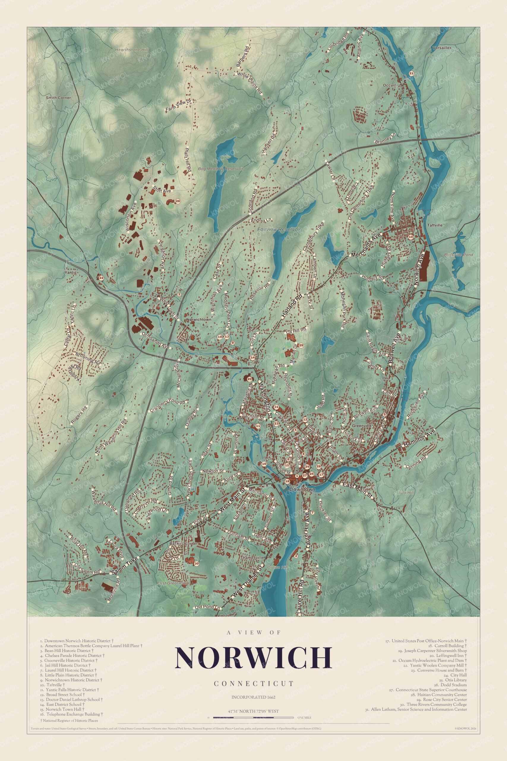 Map of Norwich, Connecticut