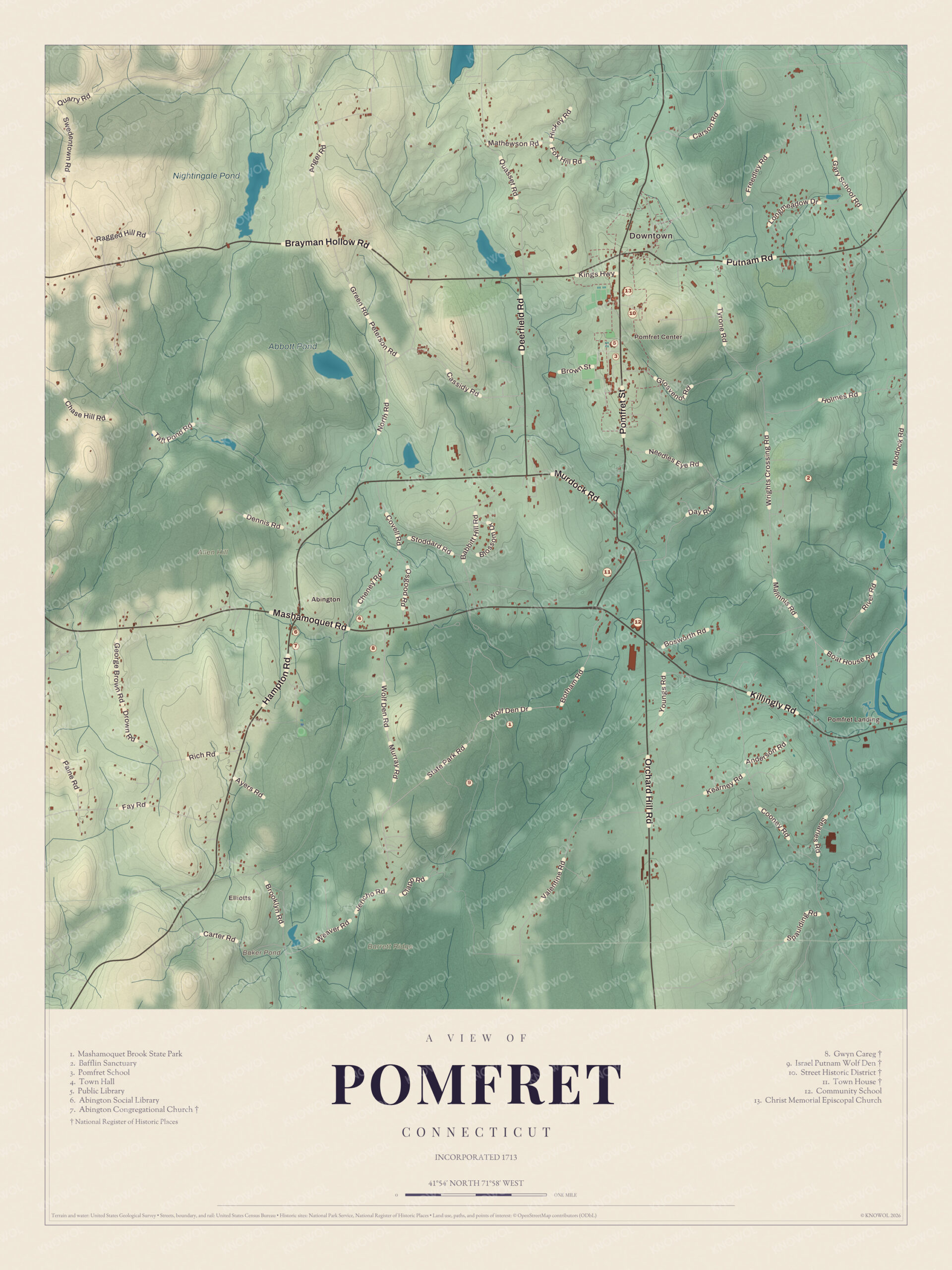 Map of Pomfret, Connecticut
