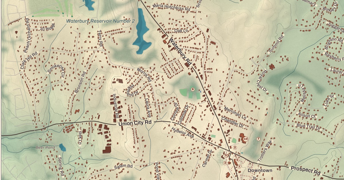 Beautifully Detailed Map of Prospect, Connecticut