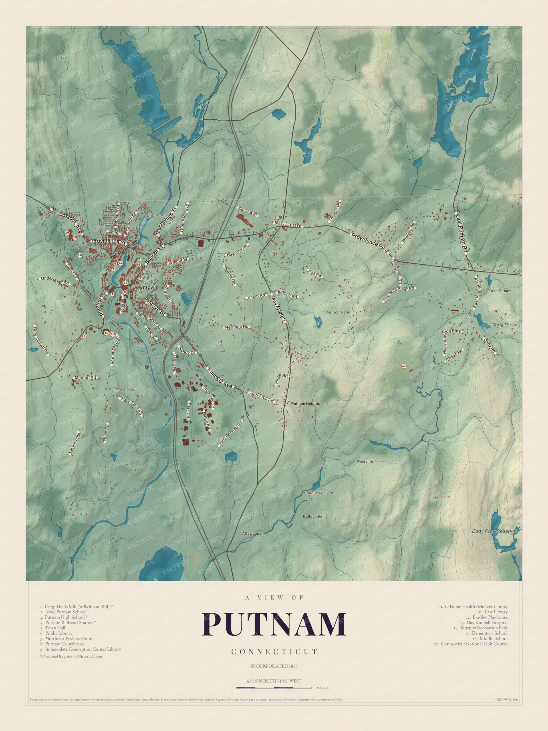 Map of Putnam, Connecticut
