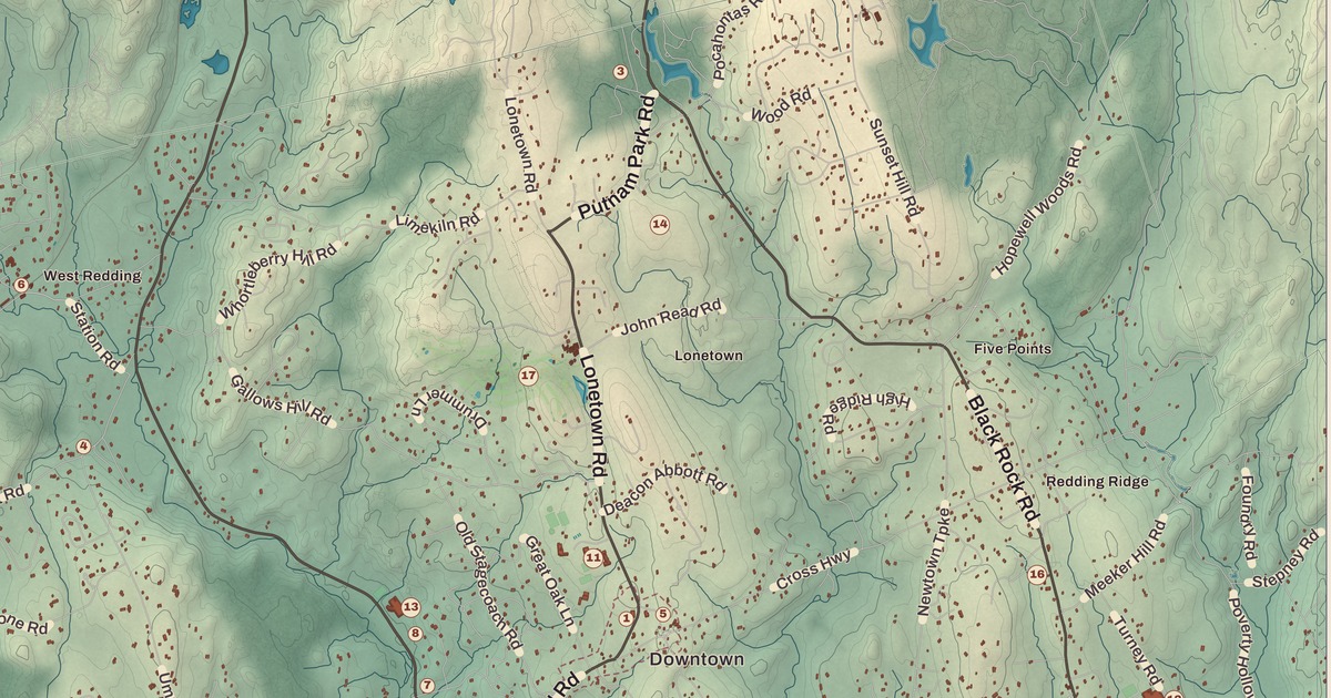Beautifully Detailed Map of Redding, Connecticut