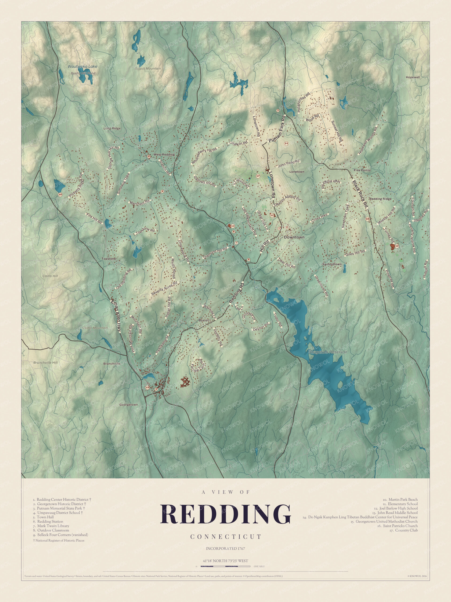 Map of Redding, Connecticut