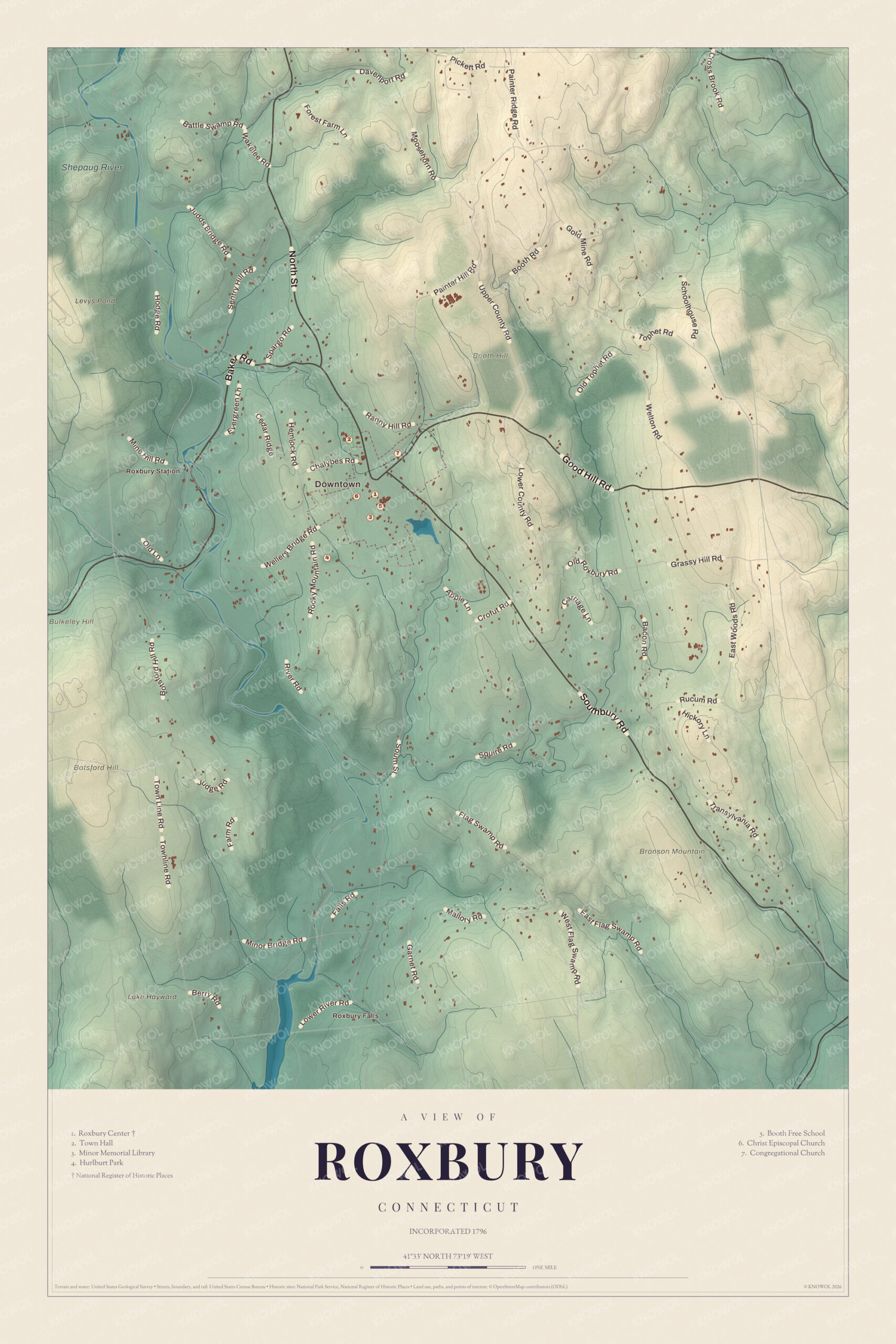 Map of Roxbury, Connecticut