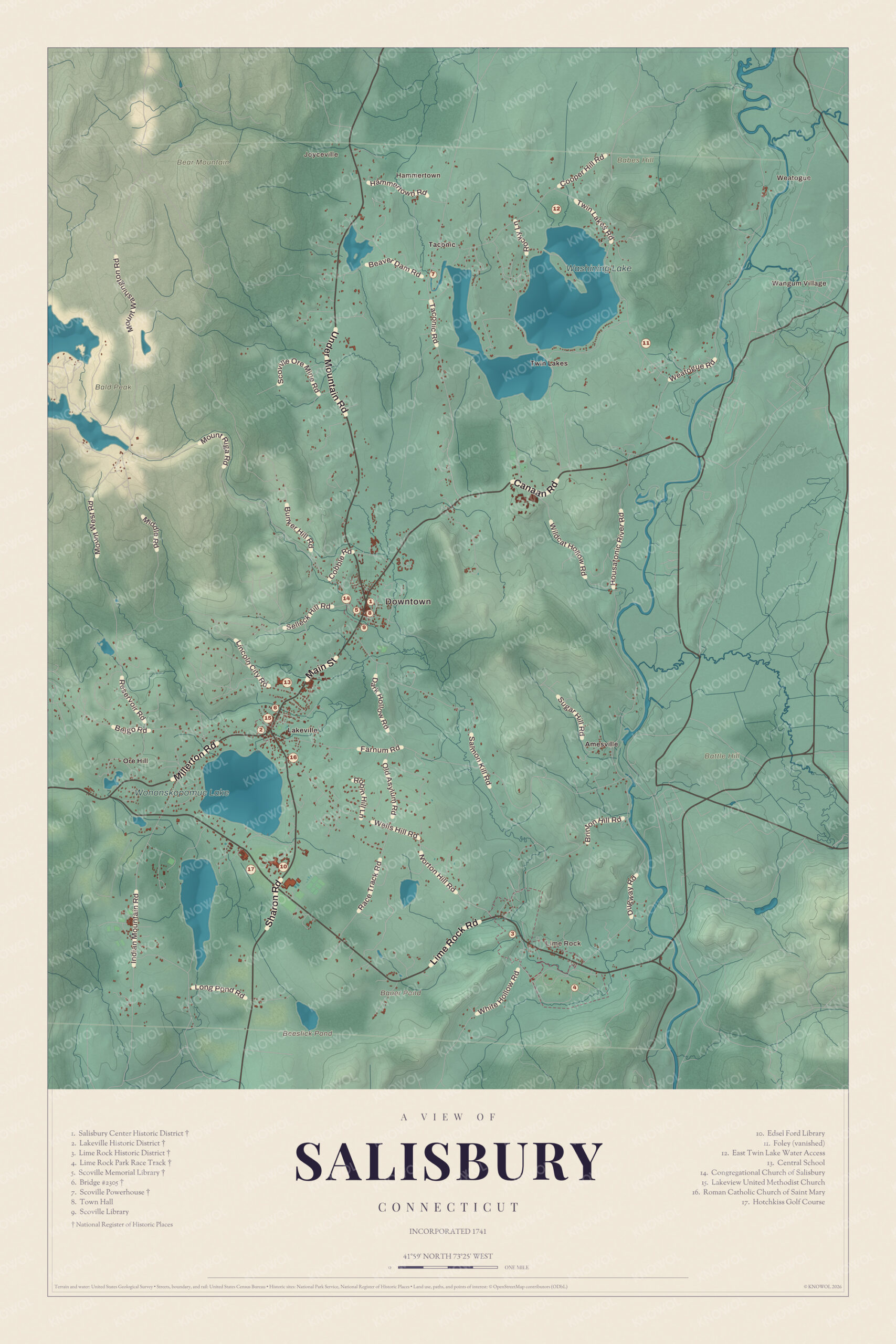 Map of Salisbury, Connecticut