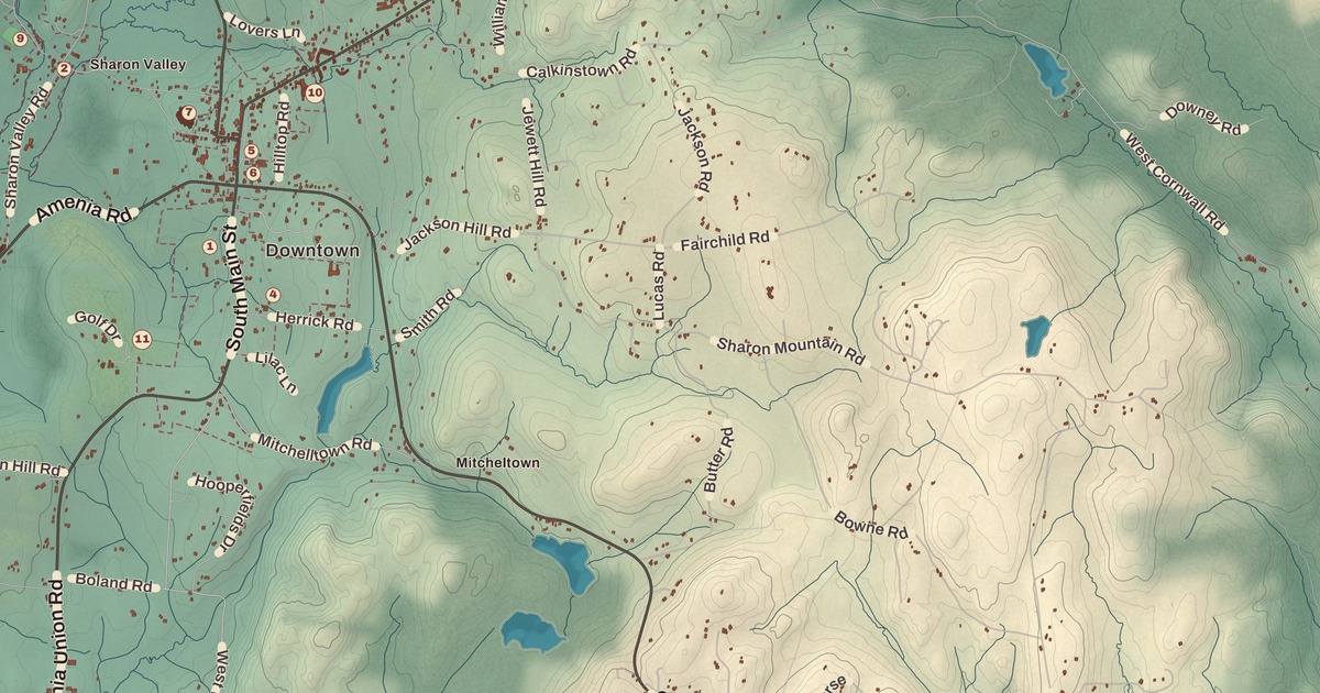 Beautifully Detailed Map of Sharon, Connecticut