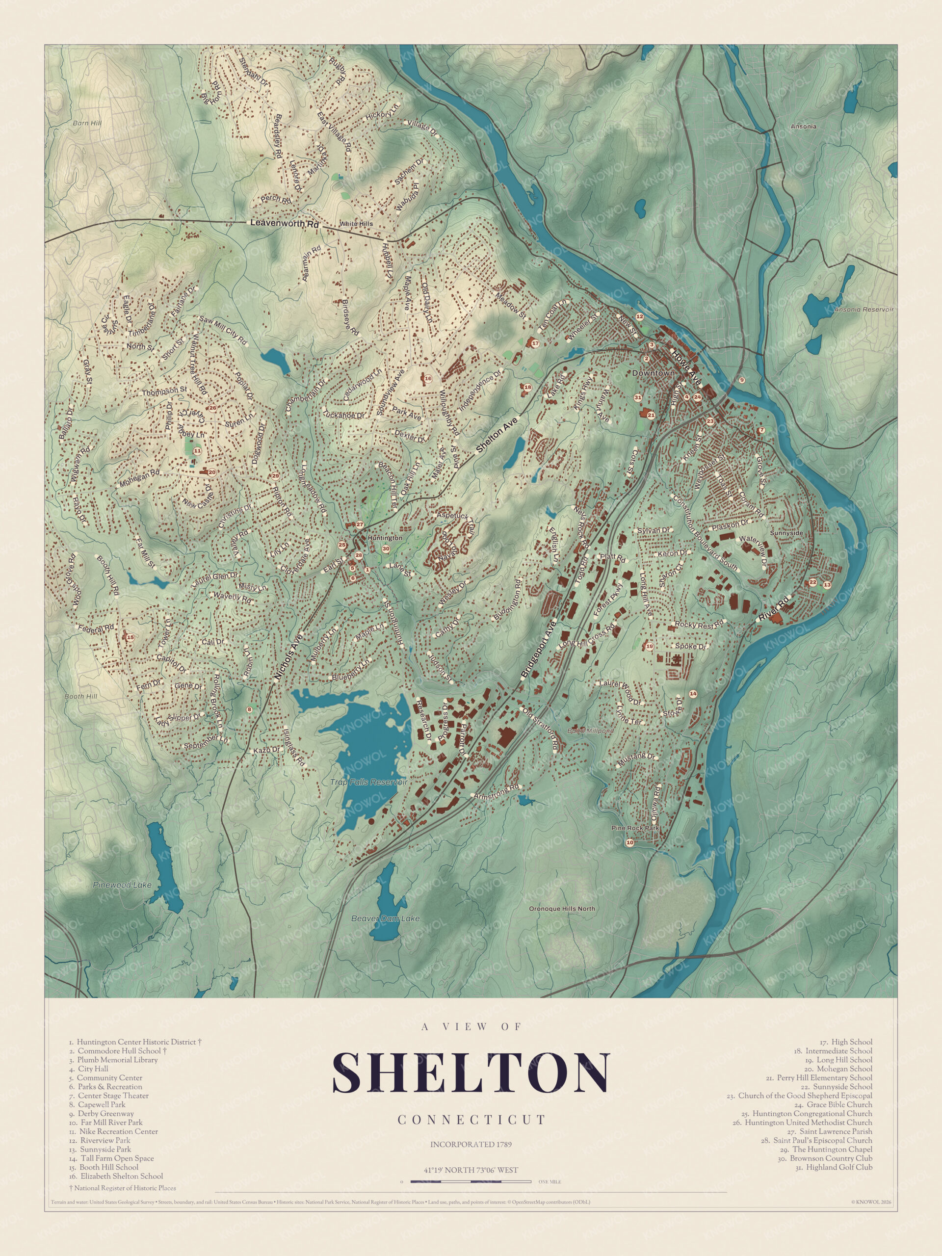 Map of Shelton, Connecticut