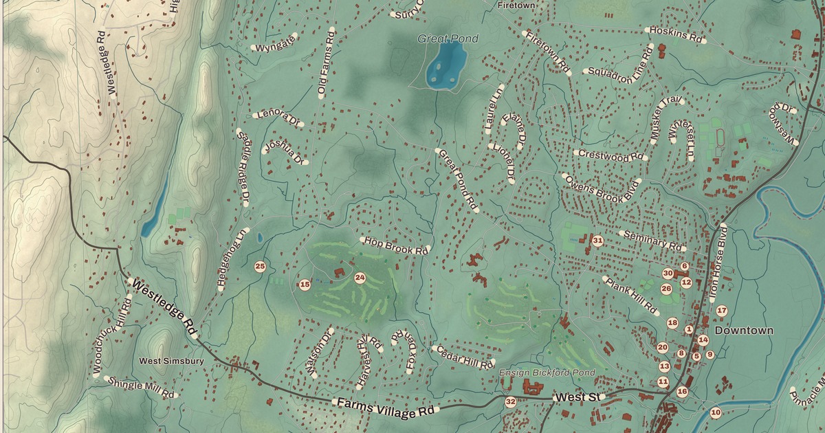 Beautifully Detailed Map of Simsbury, Connecticut