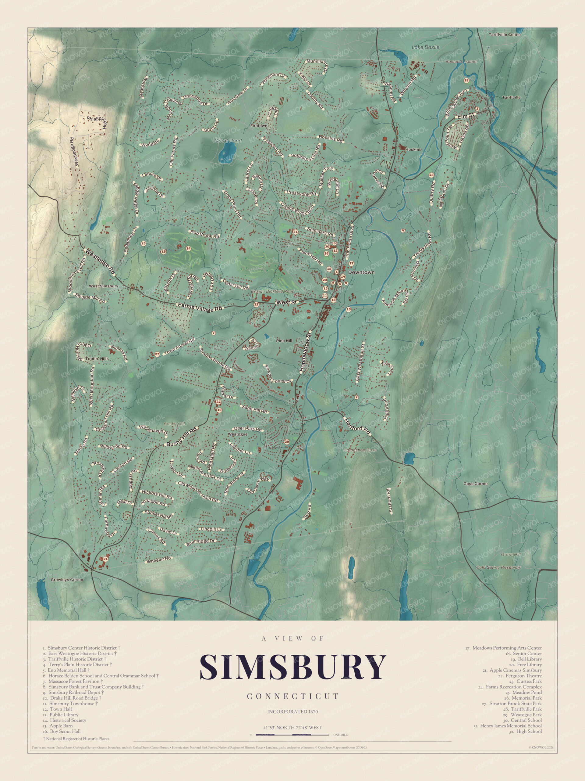Map of Simsbury, Connecticut