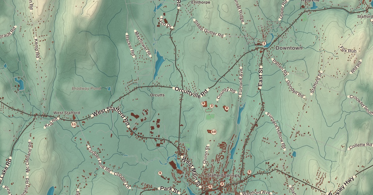 Beautifully Detailed Map of Stafford, Connecticut