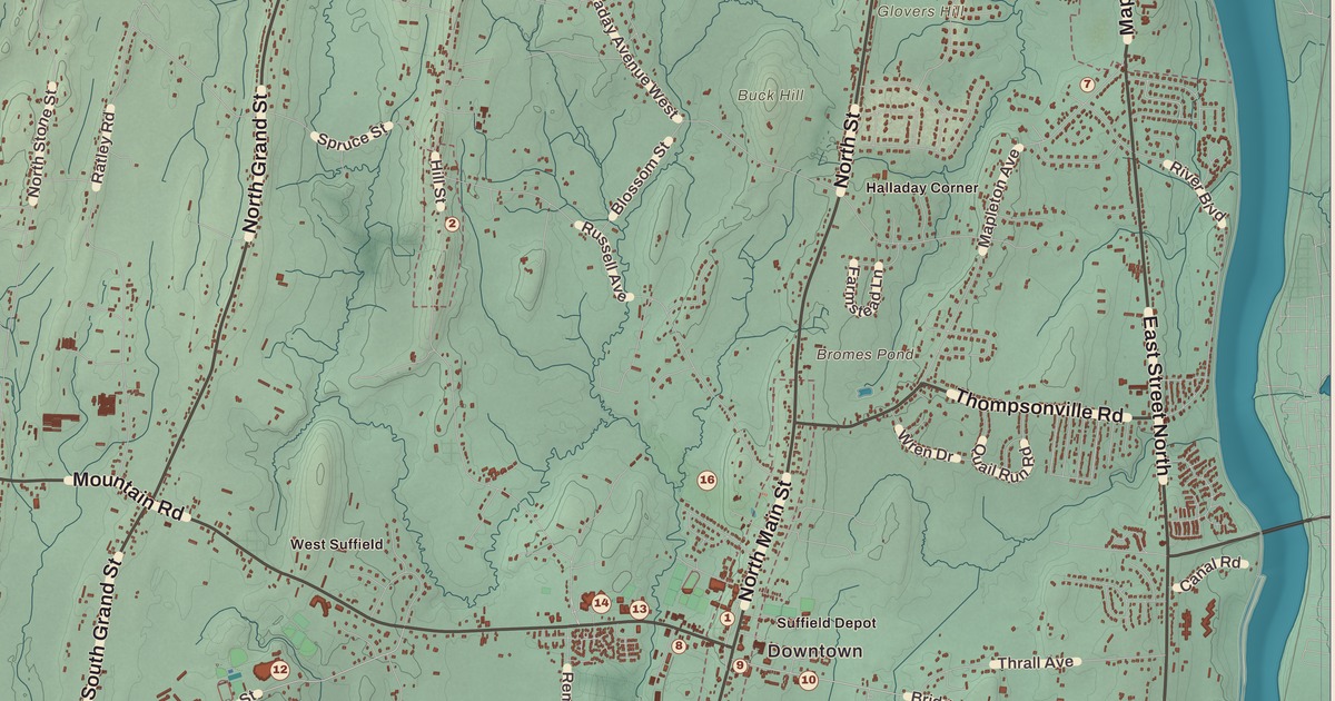 Beautifully Detailed Map of Suffield, Connecticut