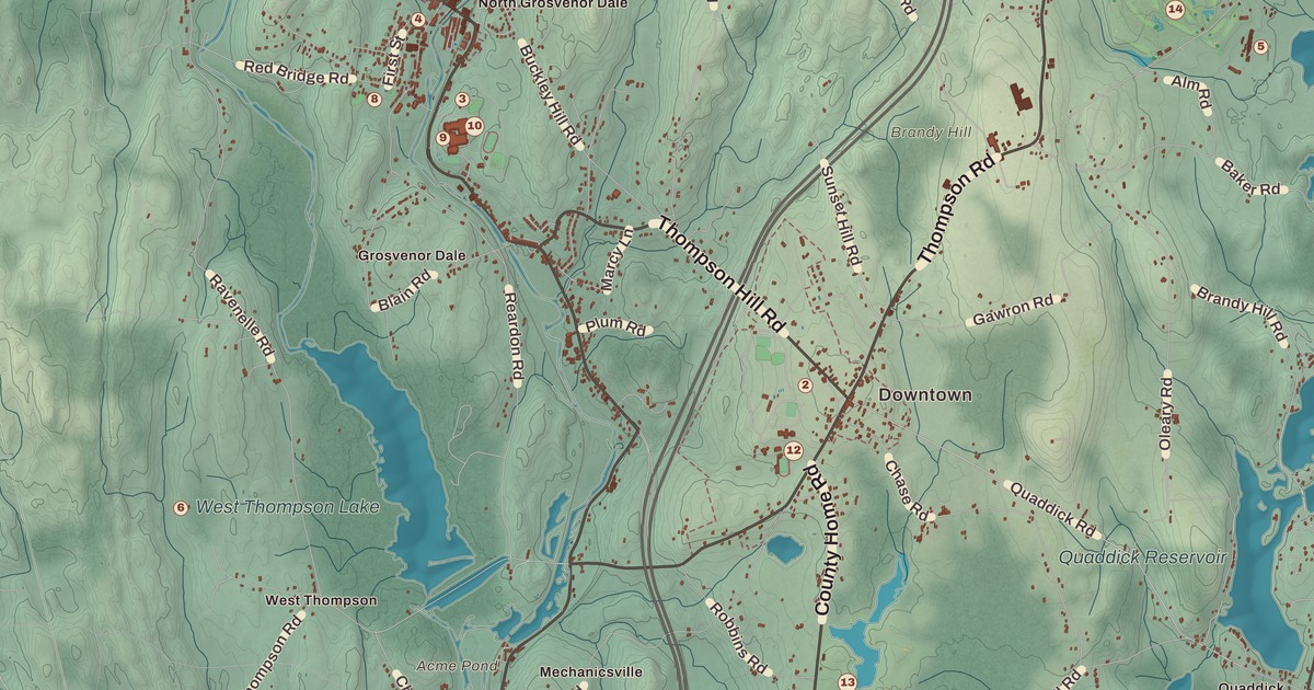 Beautifully Detailed Map of Thompson, Connecticut