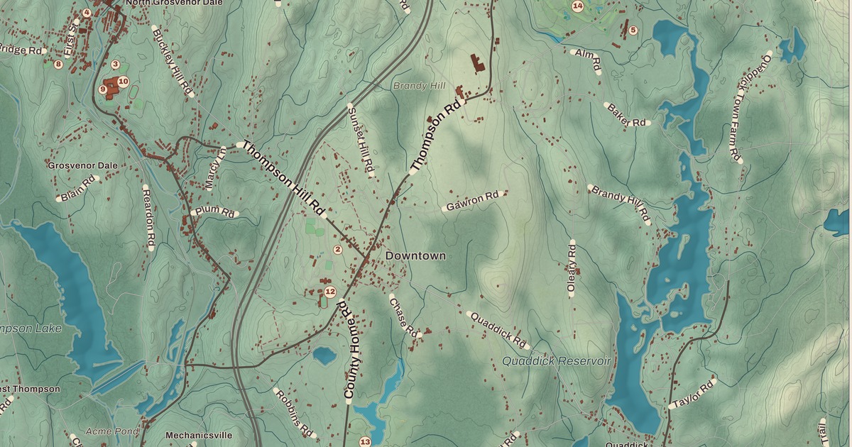 Beautifully Detailed Map of Thompson, Connecticut