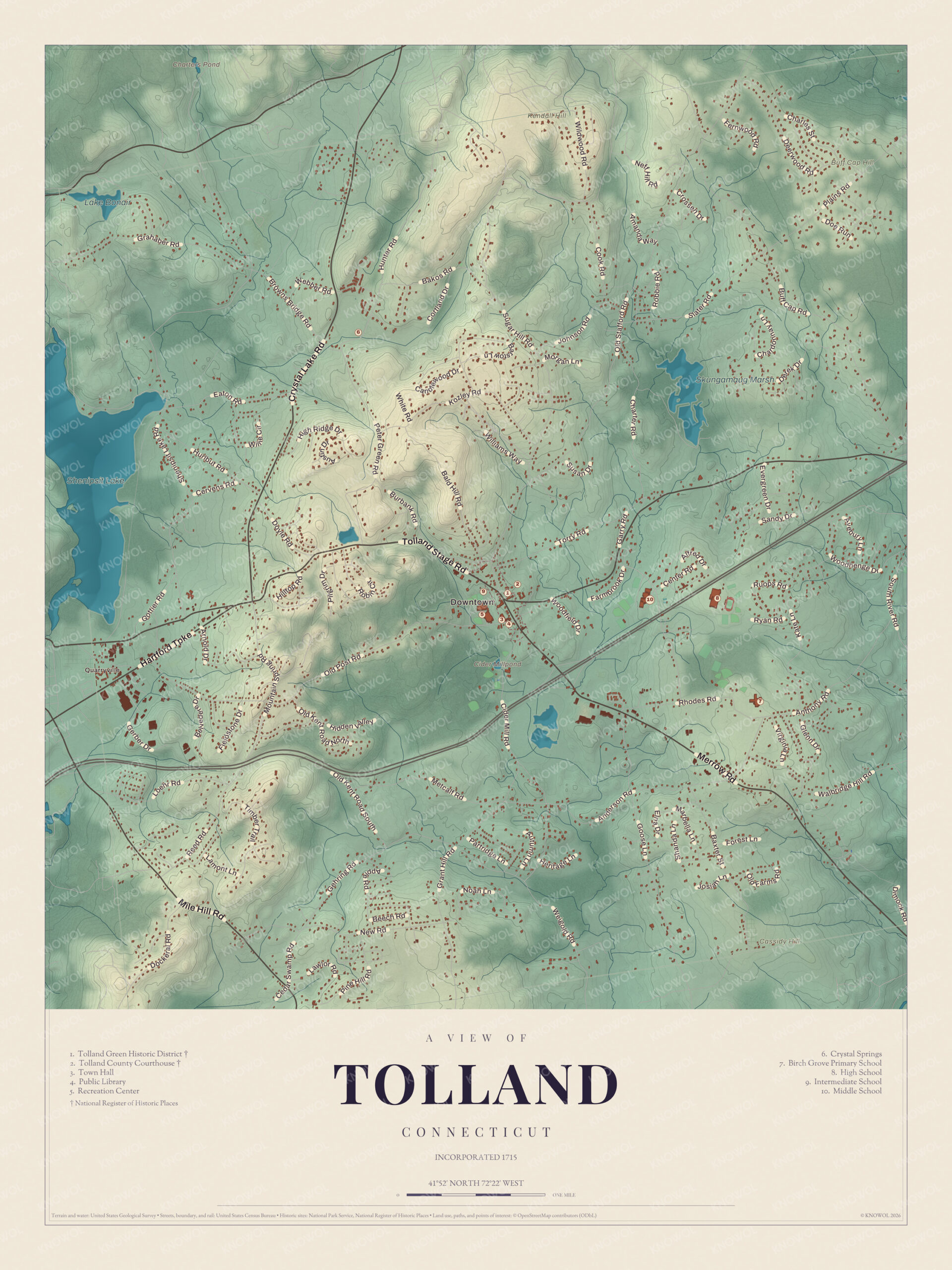 Map of Tolland, Connecticut