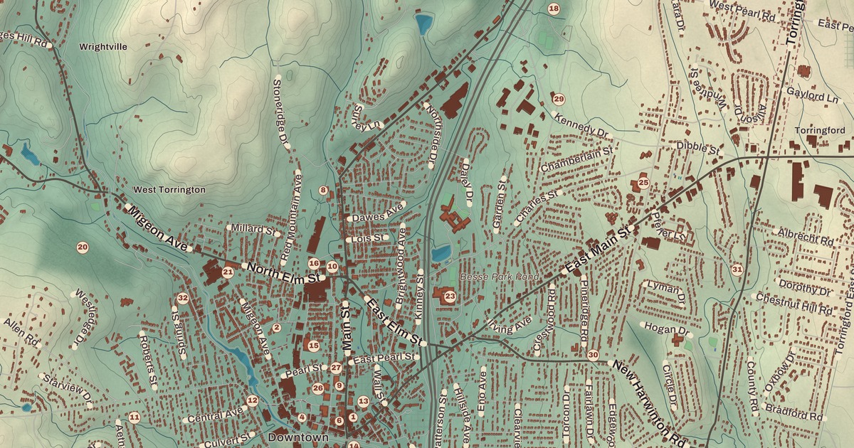 Beautifully Detailed Map of Torrington, Connecticut