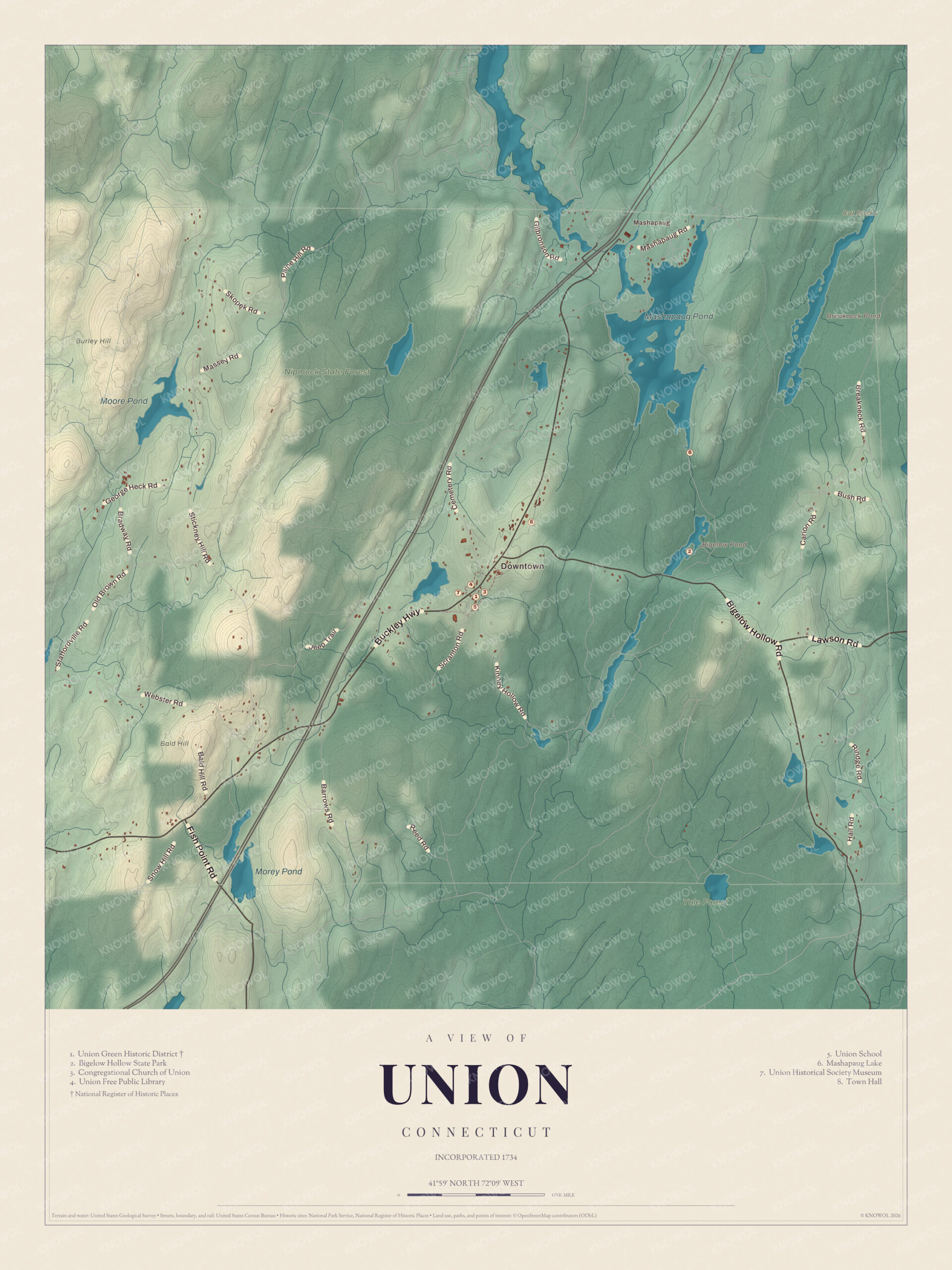 Map of Union, Connecticut
