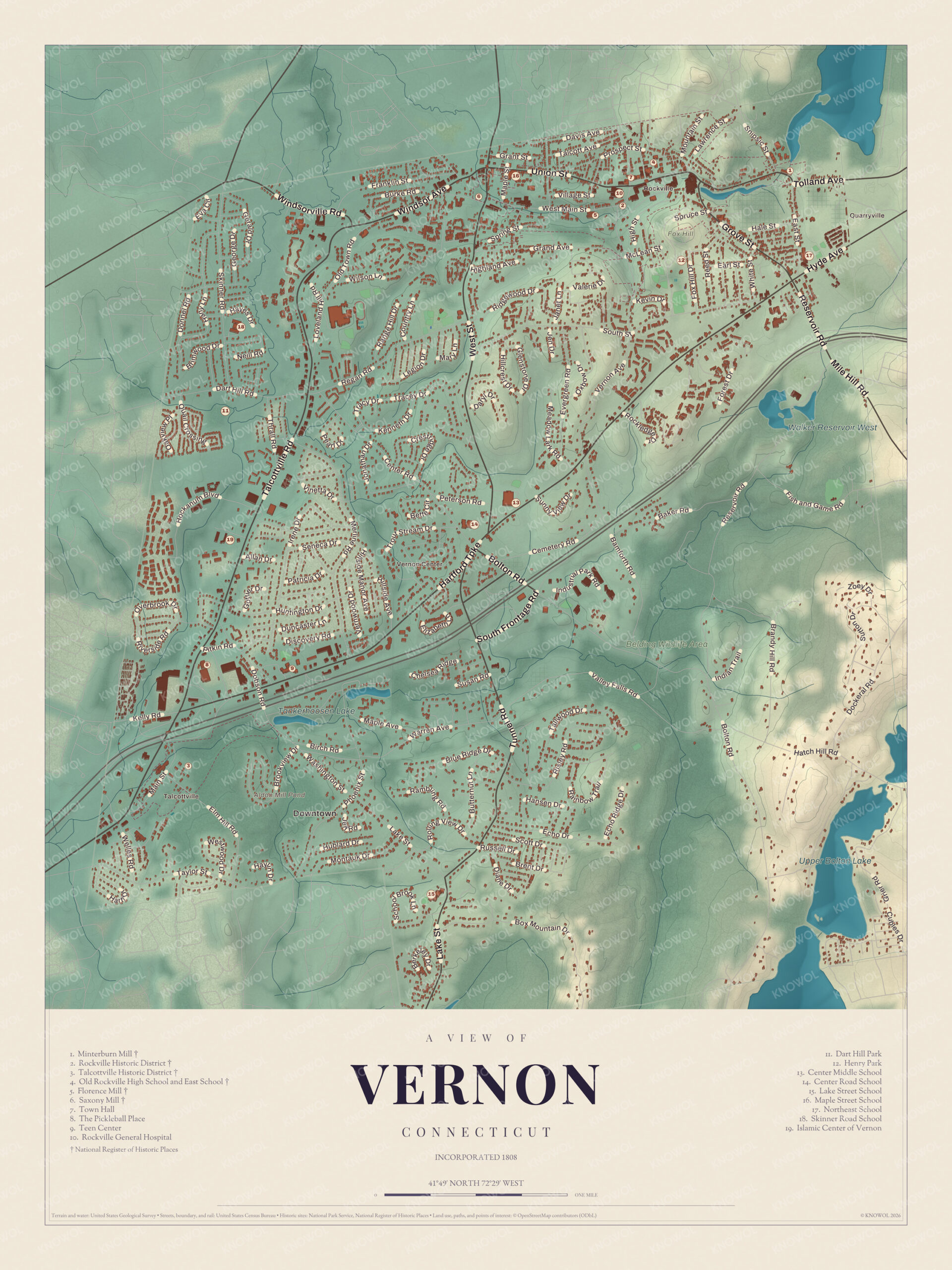 Map of Vernon, Connecticut