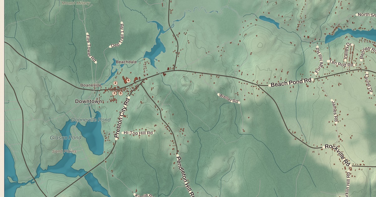 Beautifully Detailed Map of Voluntown, Connecticut