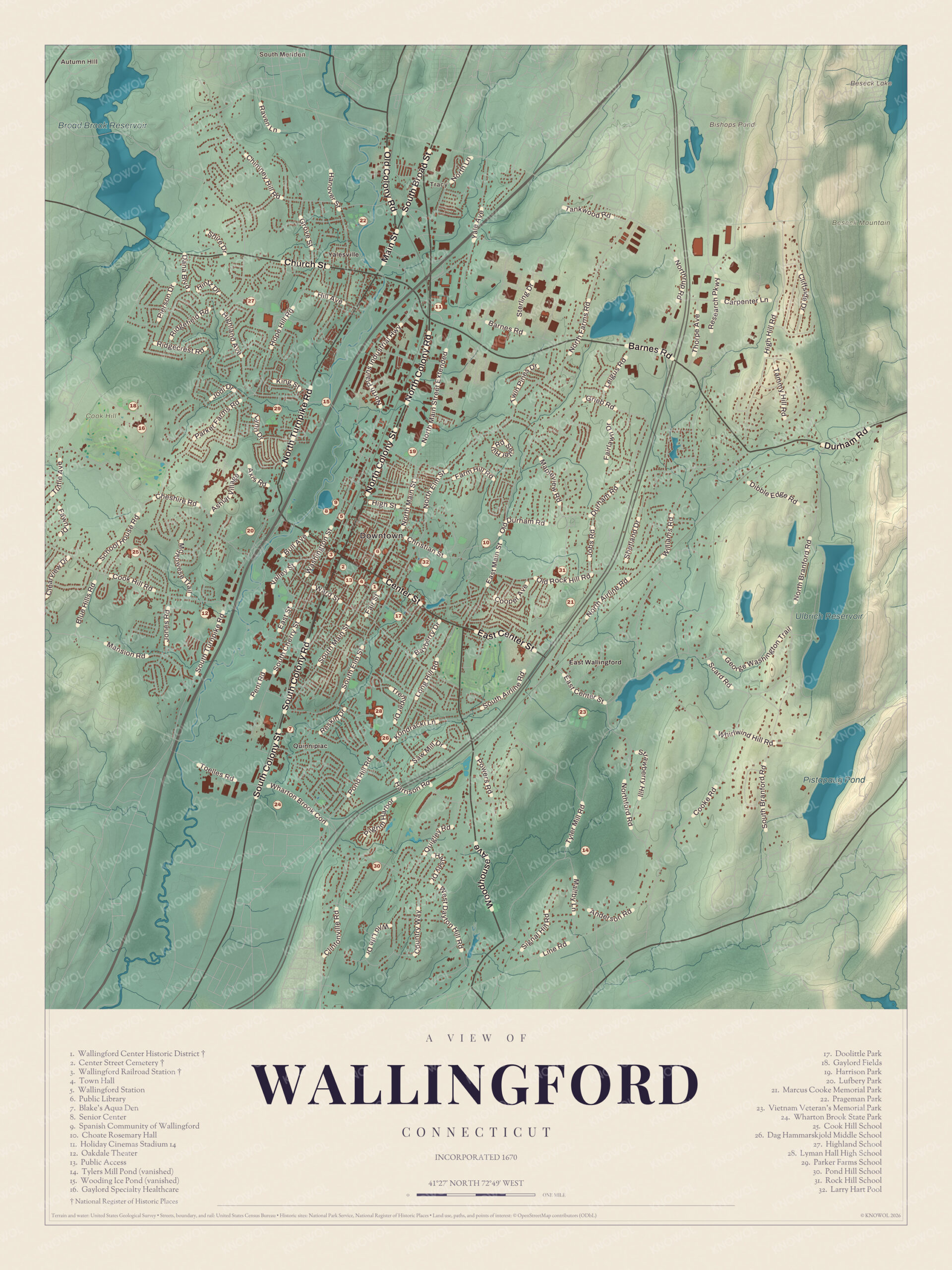 Map of Wallingford, Connecticut