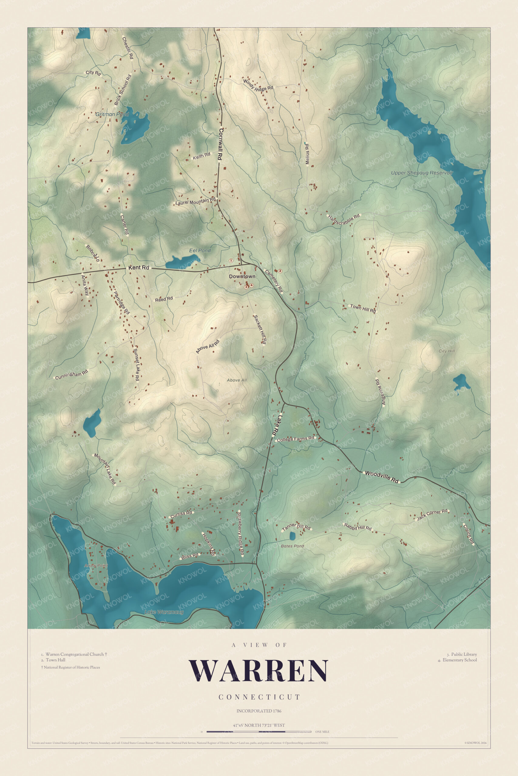 Map of Warren, Connecticut