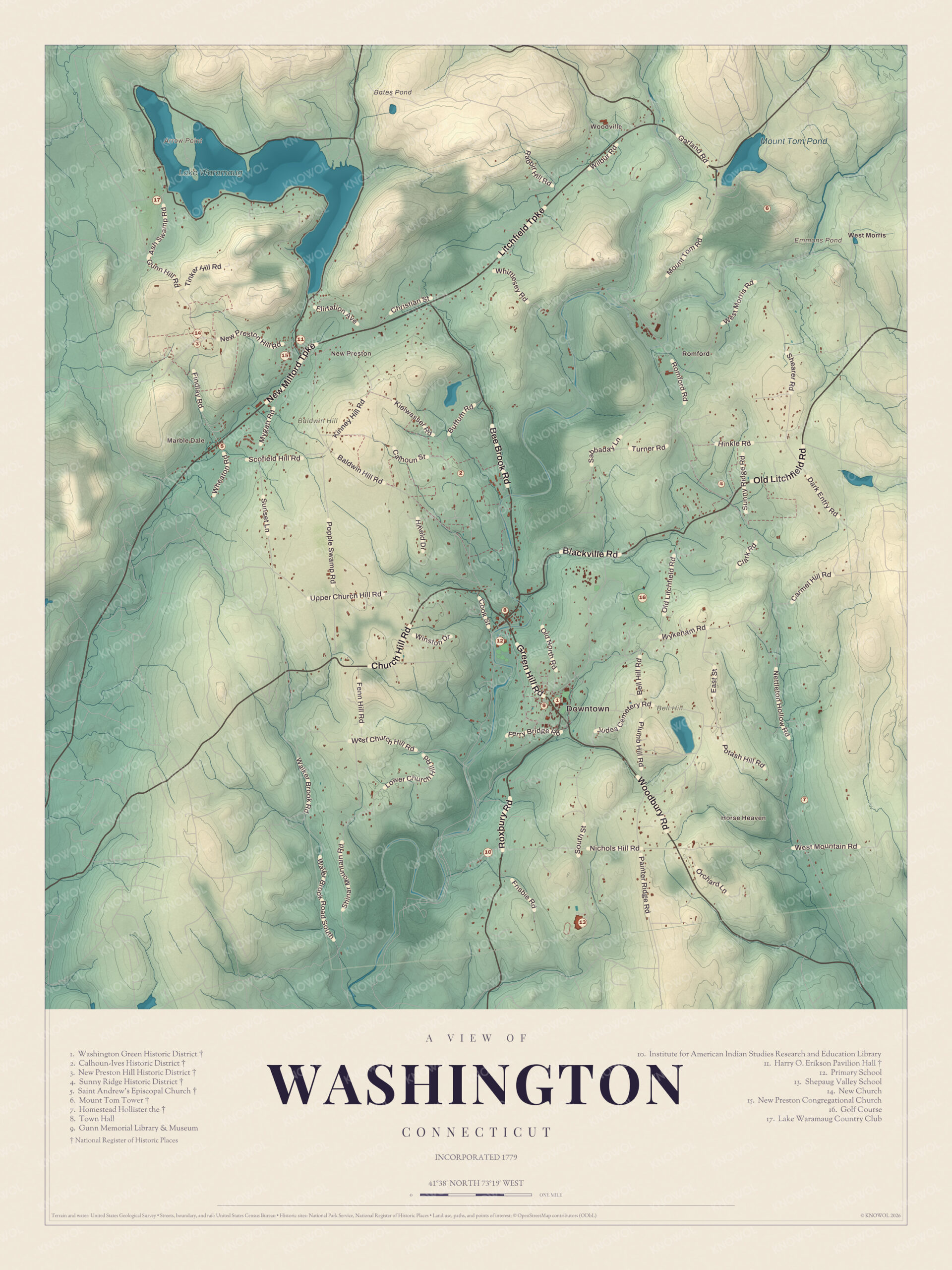 Map of Washington, Connecticut