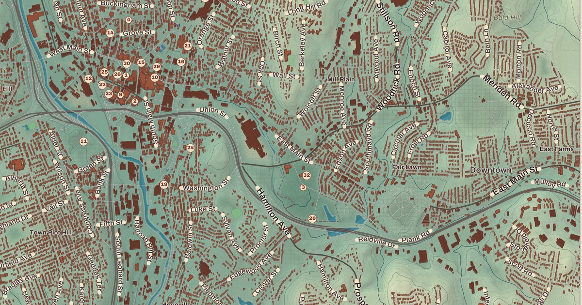 Beautifully Detailed Map of Waterbury, Connecticut