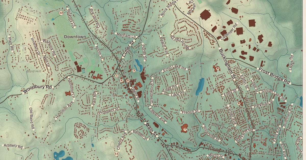 Beautifully Detailed Map of Watertown, Connecticut
