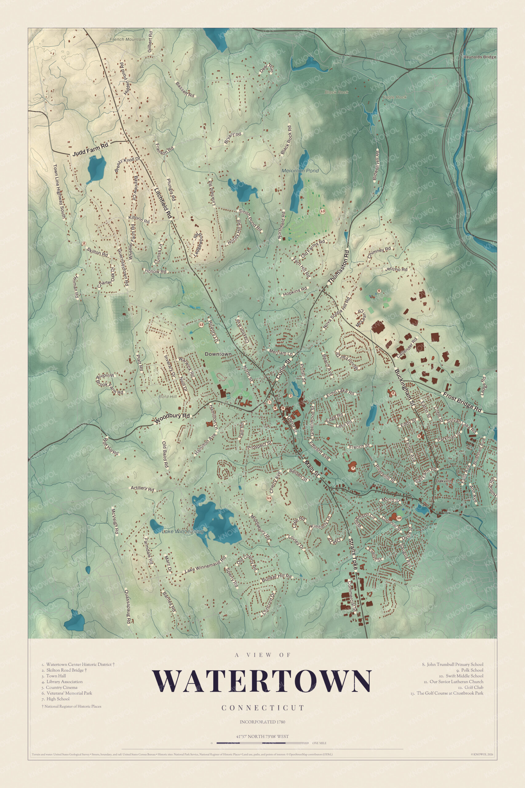 Map of Watertown, Connecticut