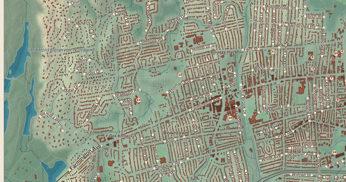 Beautifully Detailed Map of West Hartford, Connecticut