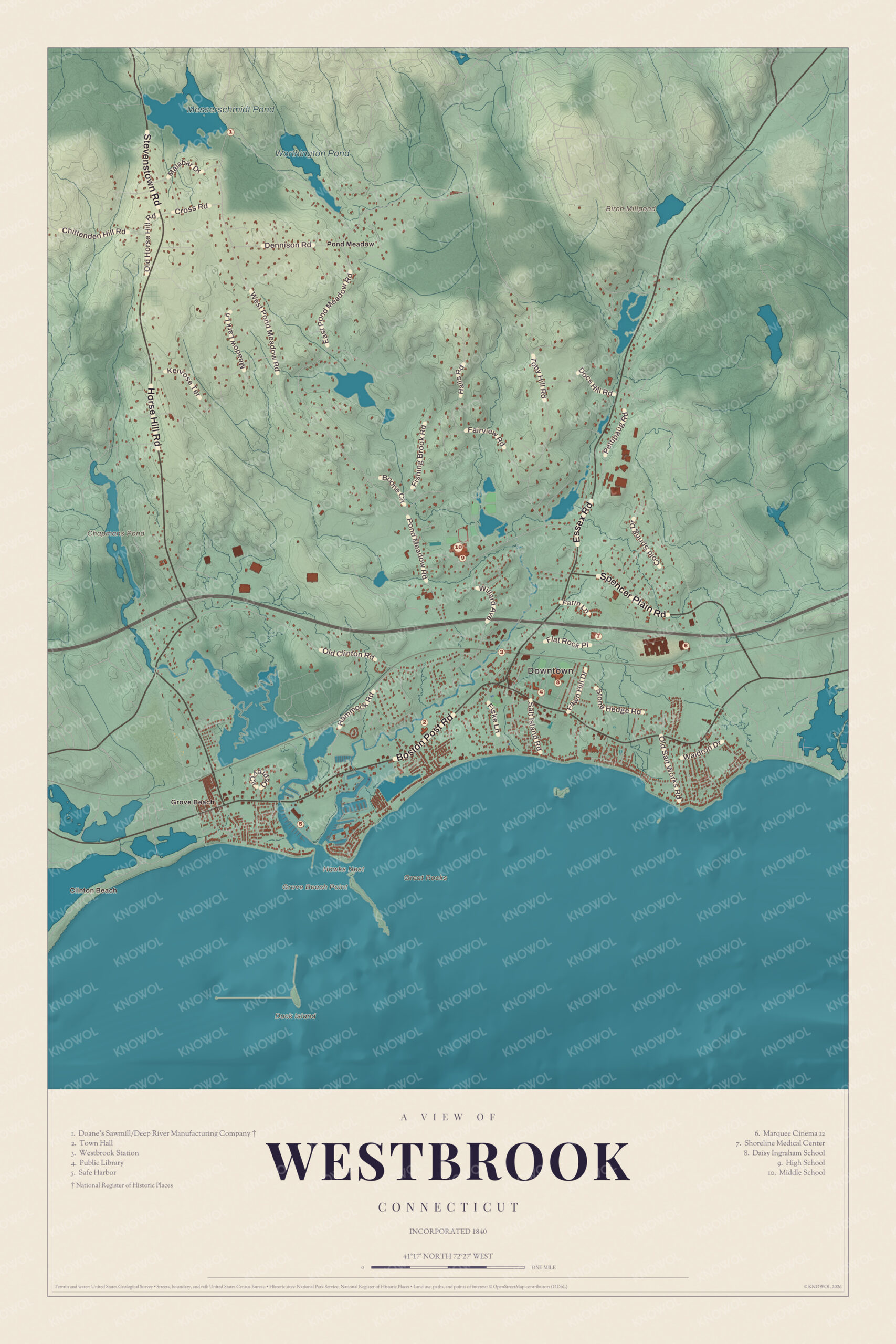 Map of Westbrook, Connecticut