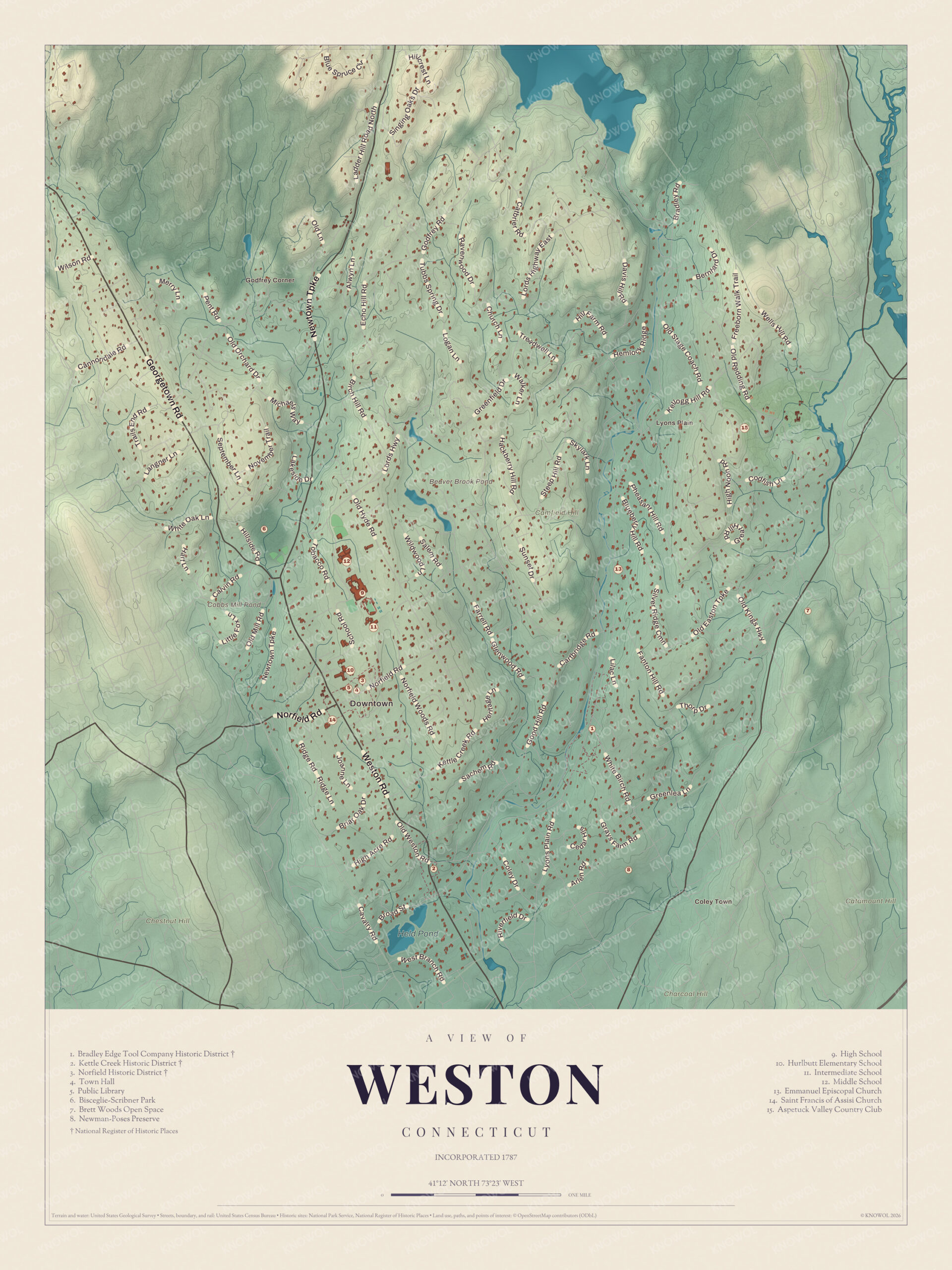 Map of Weston, Connecticut